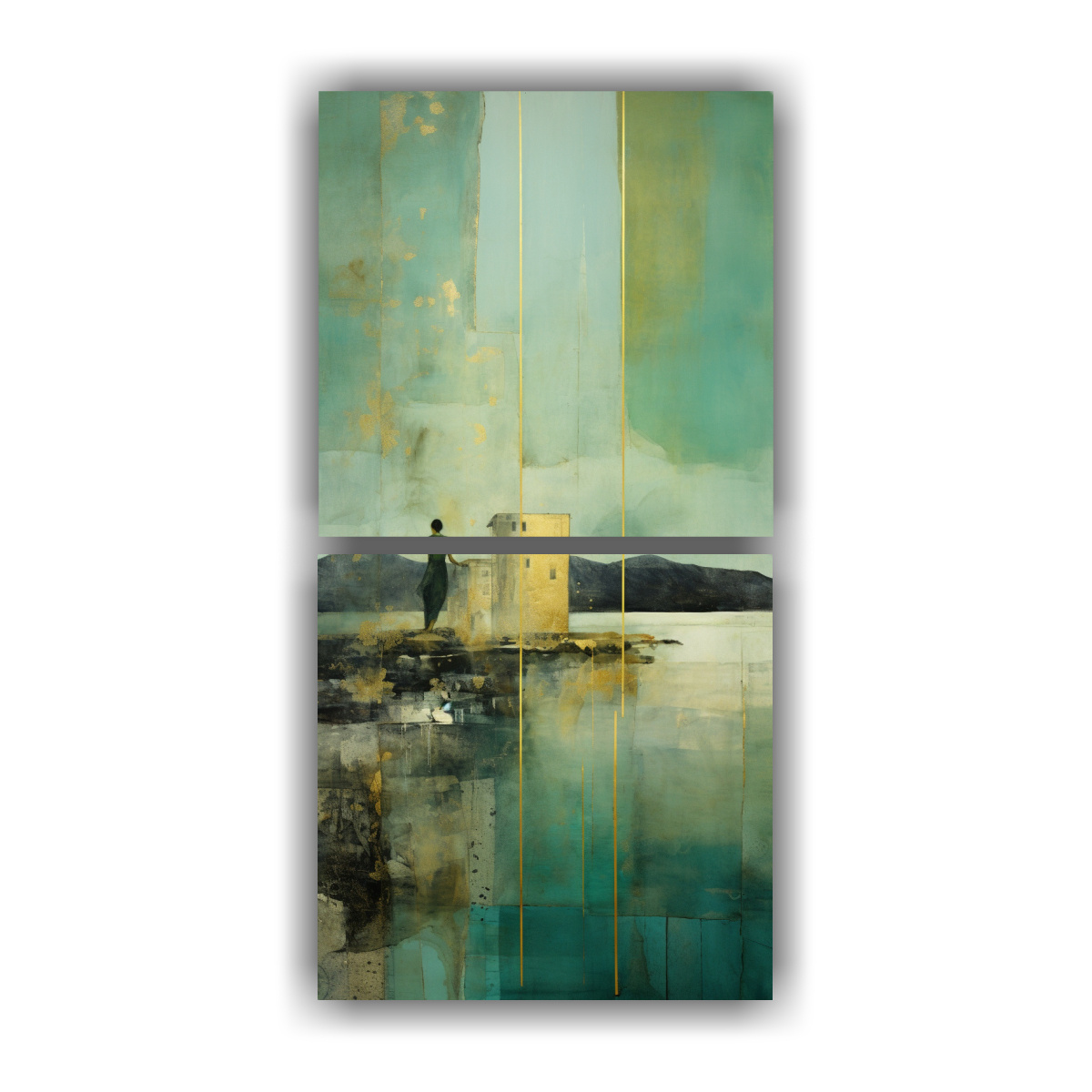 cuadro-moderno-escena-en-verde-y-dorado-pintura-de-decoraci-n