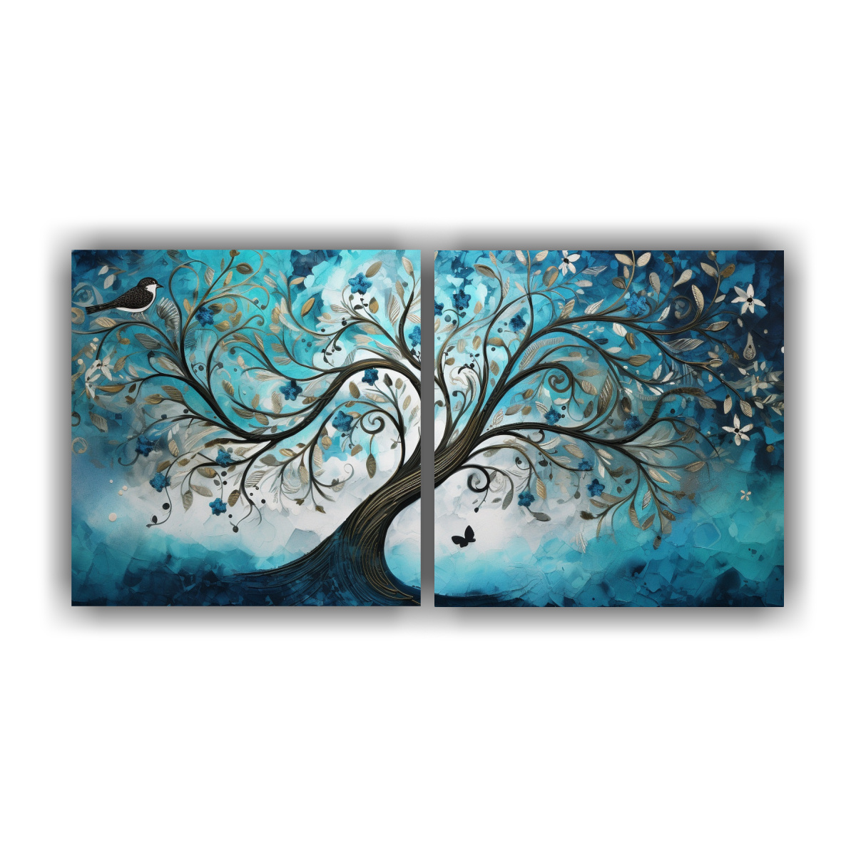 cuadro-moderno-rbol-turquesa-y-plateado-en-ambiente-diptico