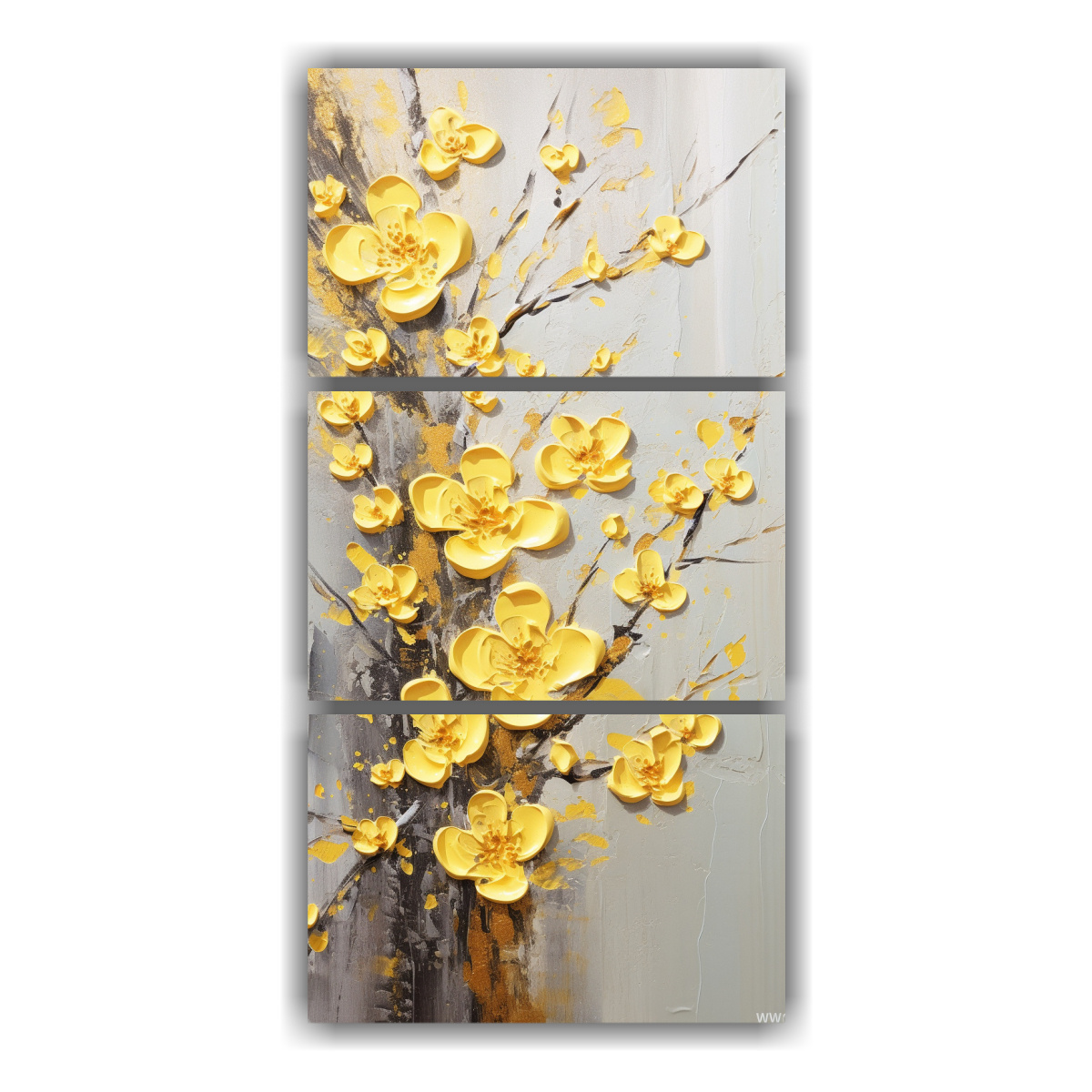 cuadro-tr-ptico-de-arte-gr-fico-con-flores-de-cerezo-amarillas-en-lienzo