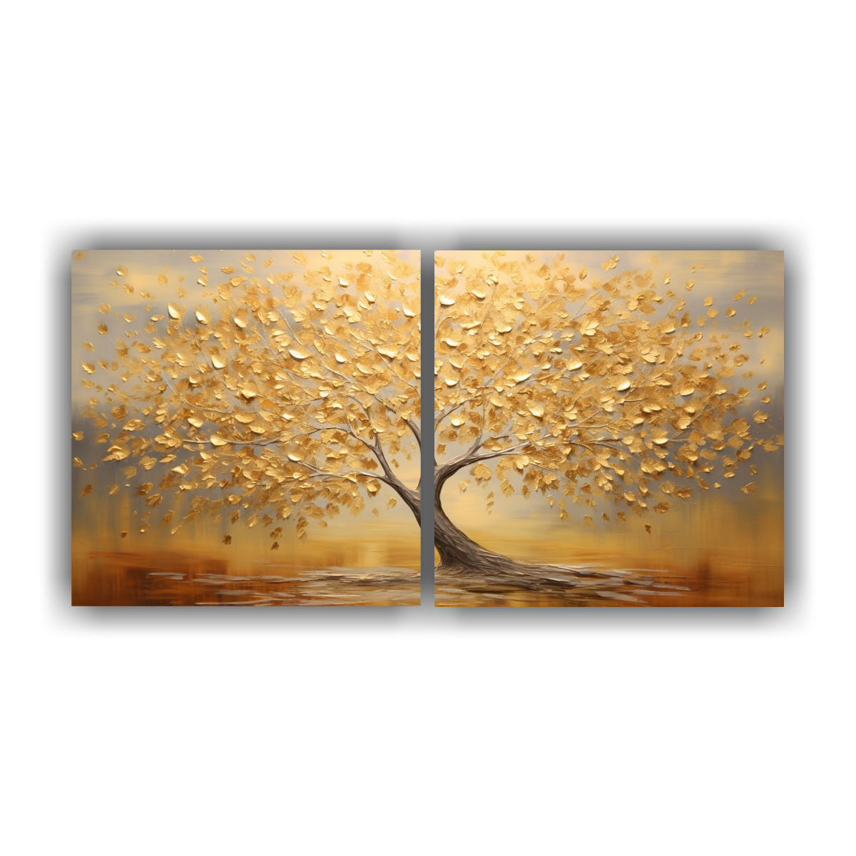 cuadros-abstracto-combinaci-n-hojas-de-rbol-dorado-y-luz-dorada-brillante