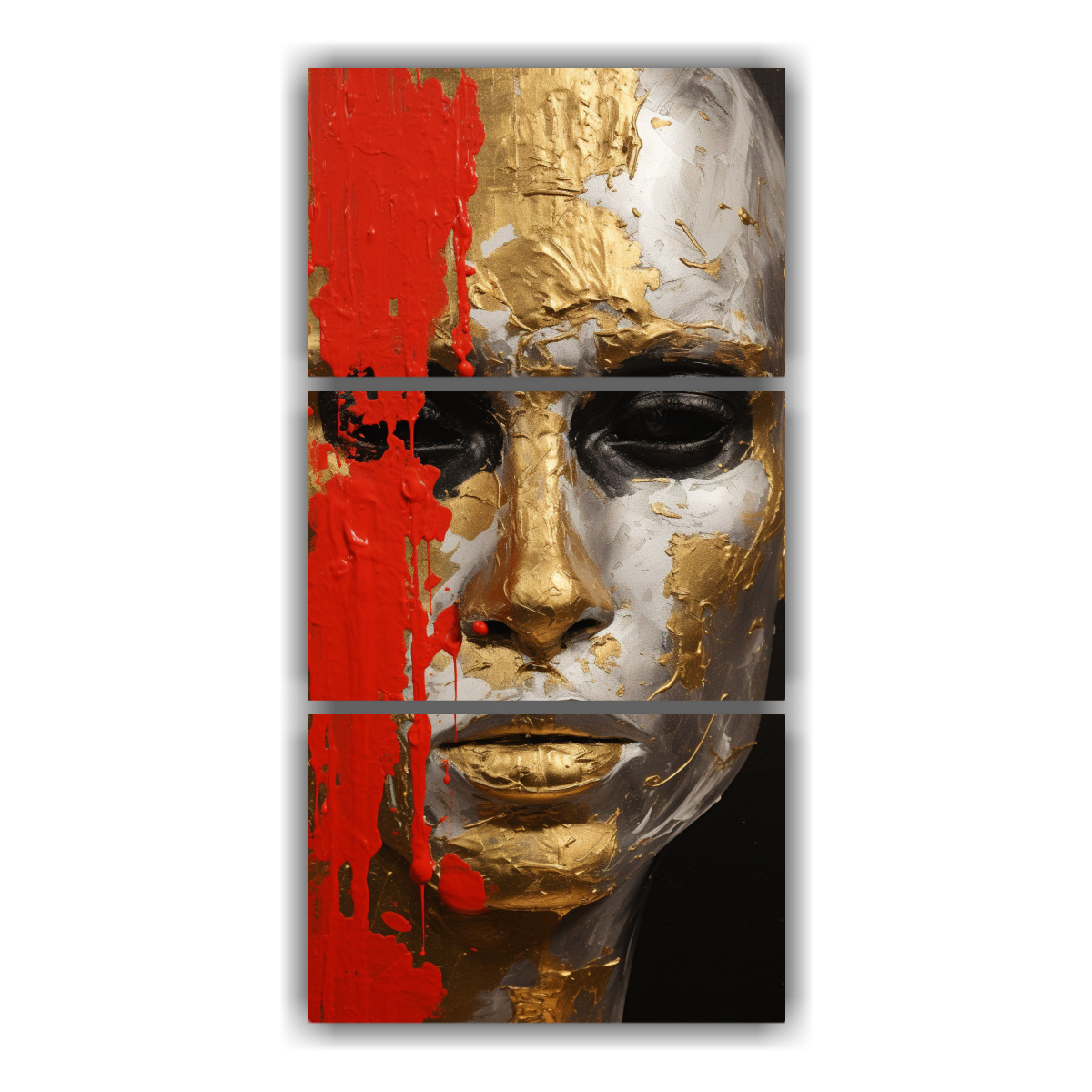 cuadros-abstractos-fantas-a-con-contornos-faciales-y-salpicaduras-doradas-y-rojas