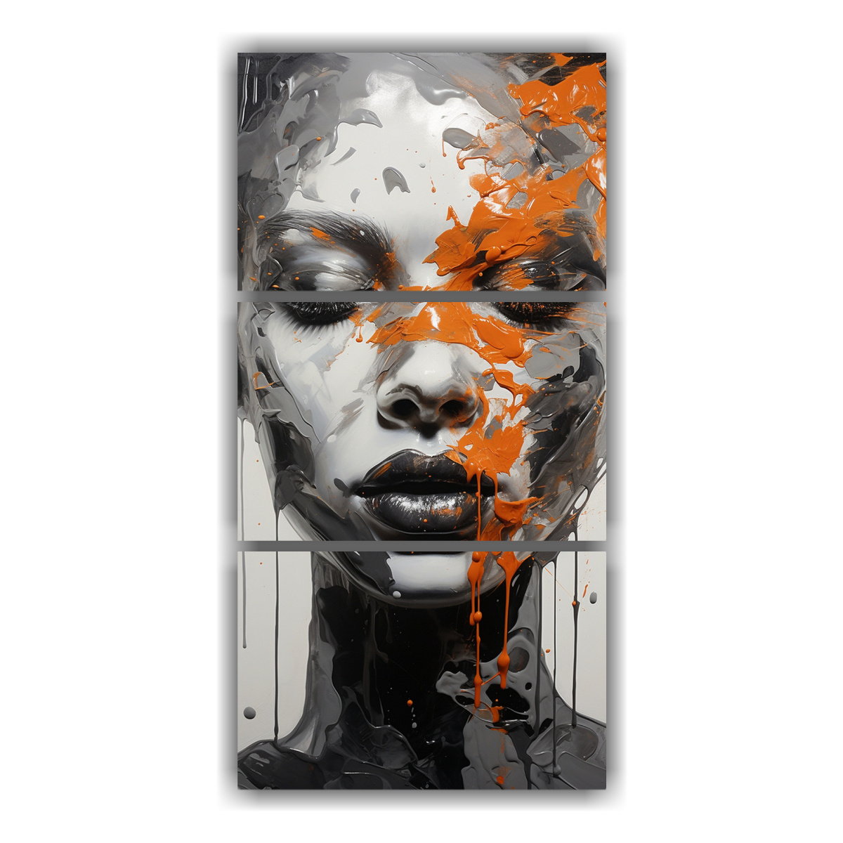 cuadros-acuarela-composici-n-facial-y-salpicaduras-plateado-y-naranja