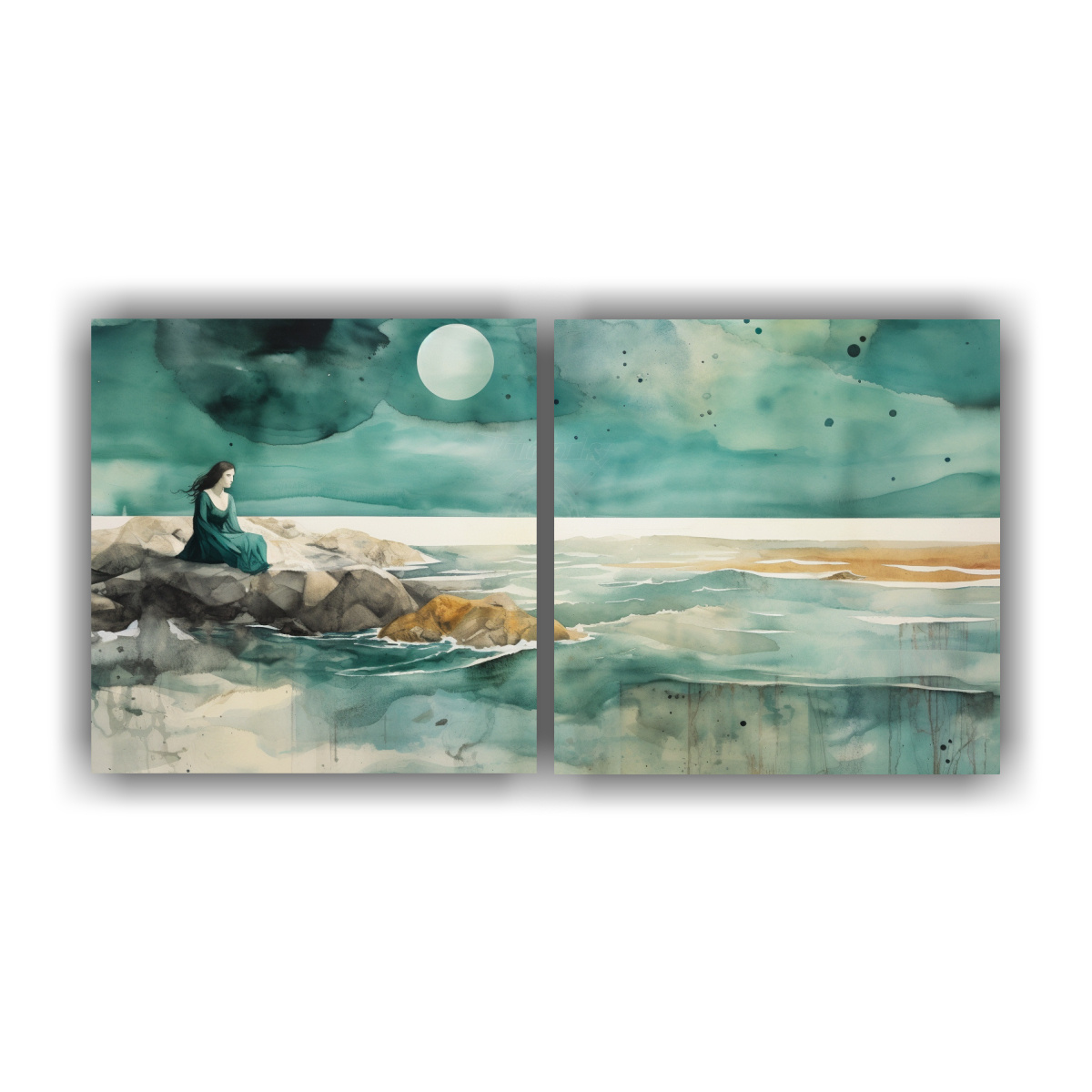 cuadros-acuarela-para-comedor-vibrantes-colores-turquesa-y-plata