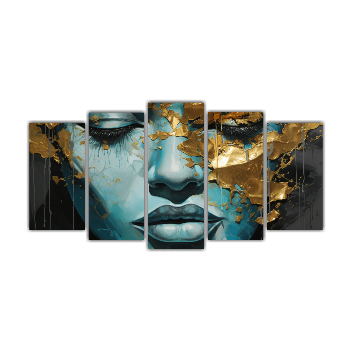 cuadros-de-abstracci-n-y-minimalismo-facial-con-contornos-y-salpicaduras-doradas-y-turquesa