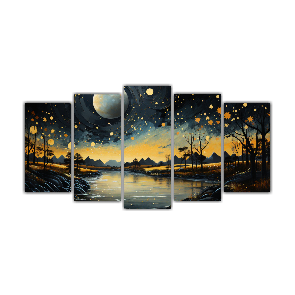 cuadros-de-inspiraci-n-profunda-con-una-luna-cerca-de-las-monta-as-y-estrellas-set-de-5