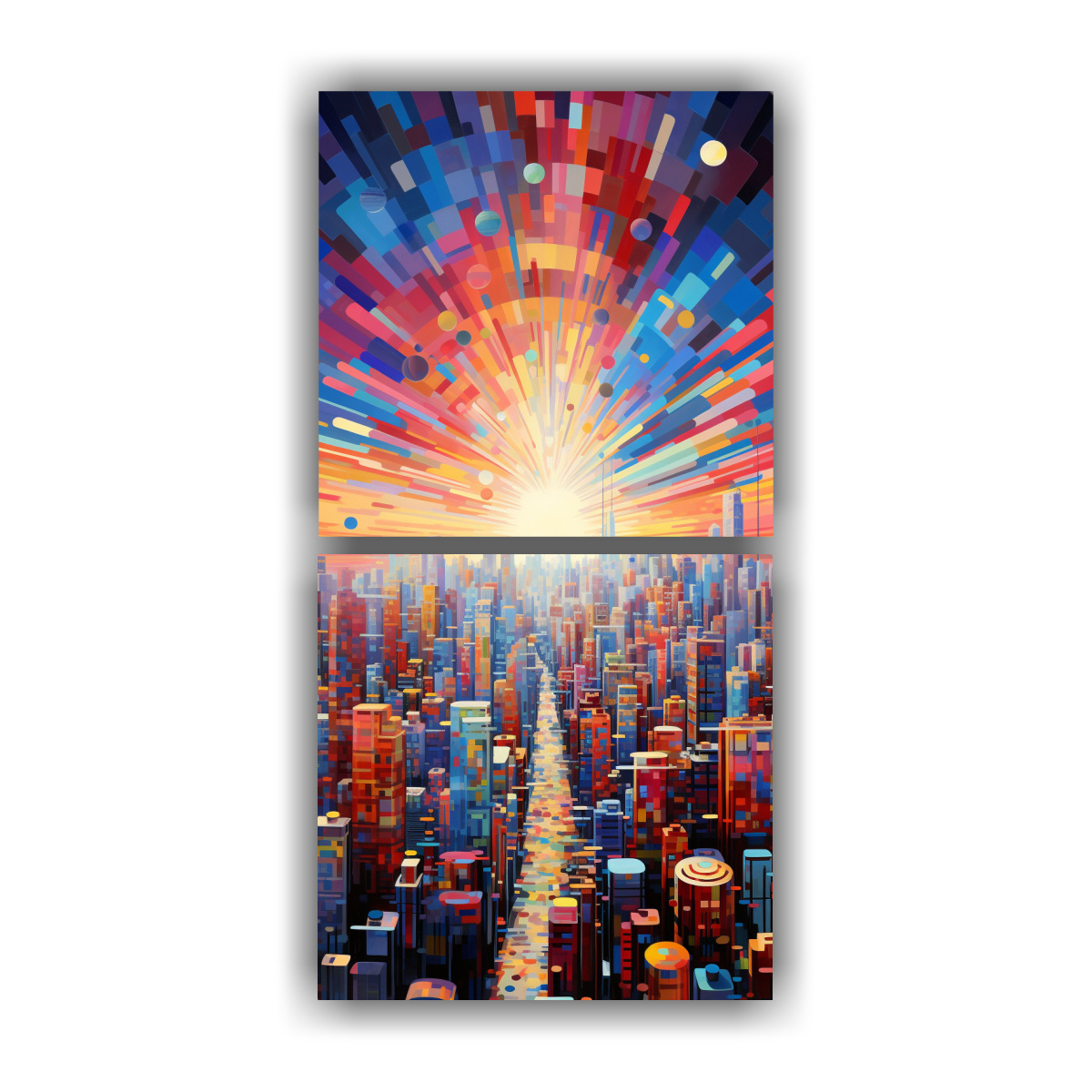 cuadros-de-tela-de-detalles-intrincados-de-una-ciudad-hecha-de-formas-geom-tricas