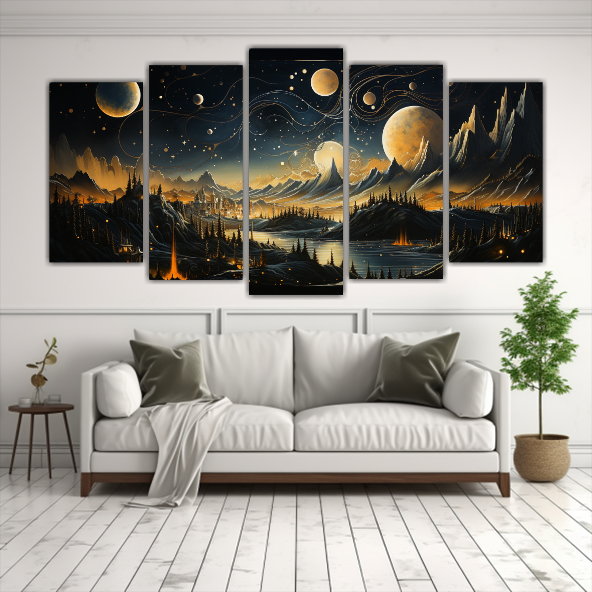 cuadros-de-tela-dibujo-de-fases-lunares-noche-estrellada-paisaje-de-monta-a-en-dorado-1-1