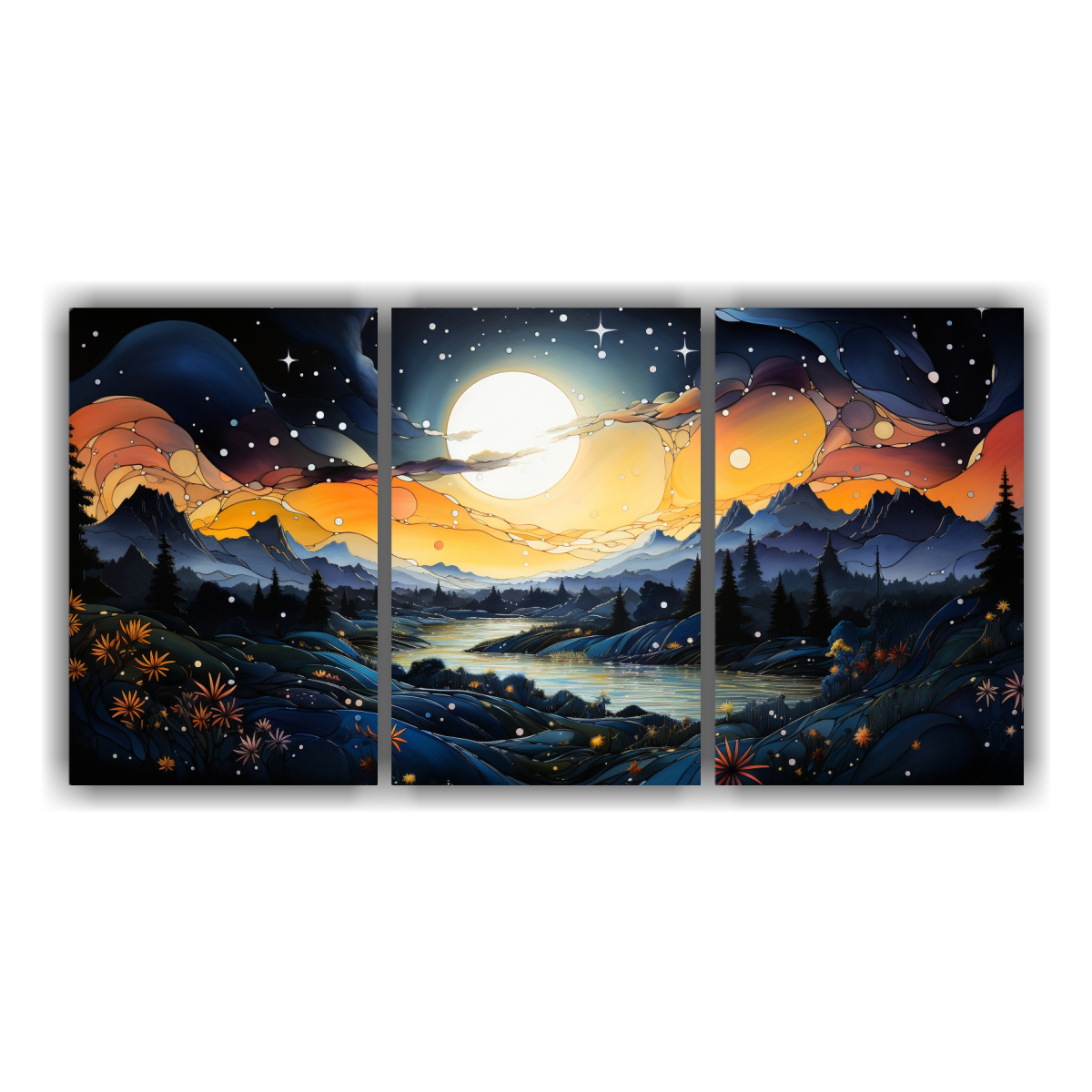 cuadros-decoraci-n-sala-con-luna-y-monta-as-en-la-noche