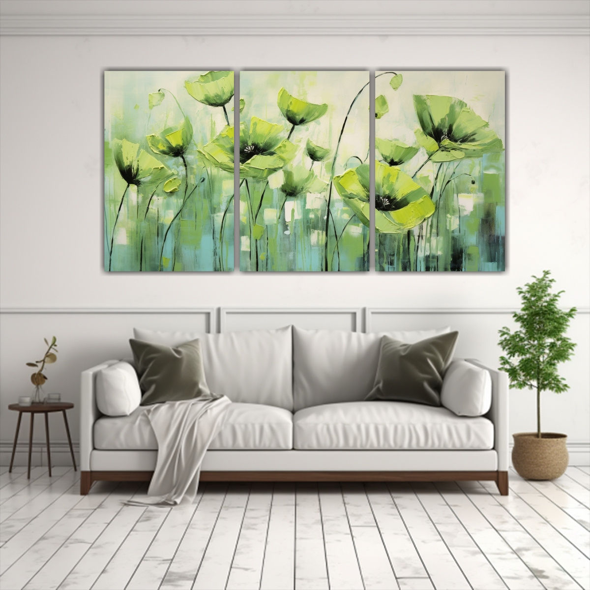 cuadros-decorativo-vitalidad-con-pintura-de-amapolas-verdes-en-lienzo-estilo-de-pinturas-decorativas-1