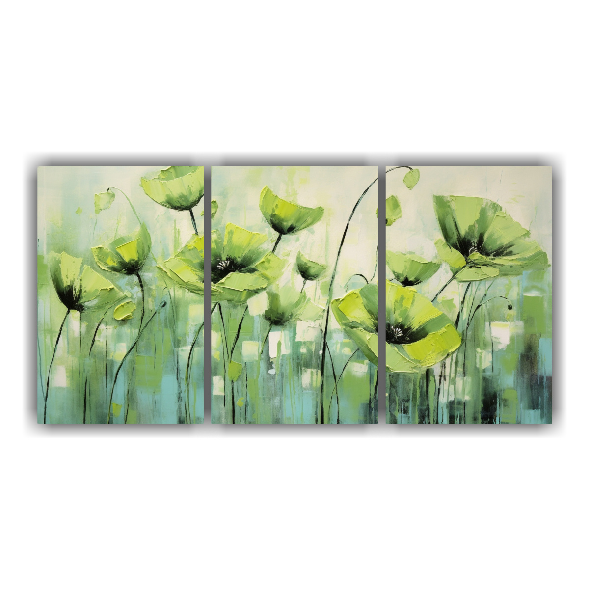 cuadros-decorativo-vitalidad-con-pintura-de-amapolas-verdes-en-lienzo-estilo-de-pinturas-decorativas