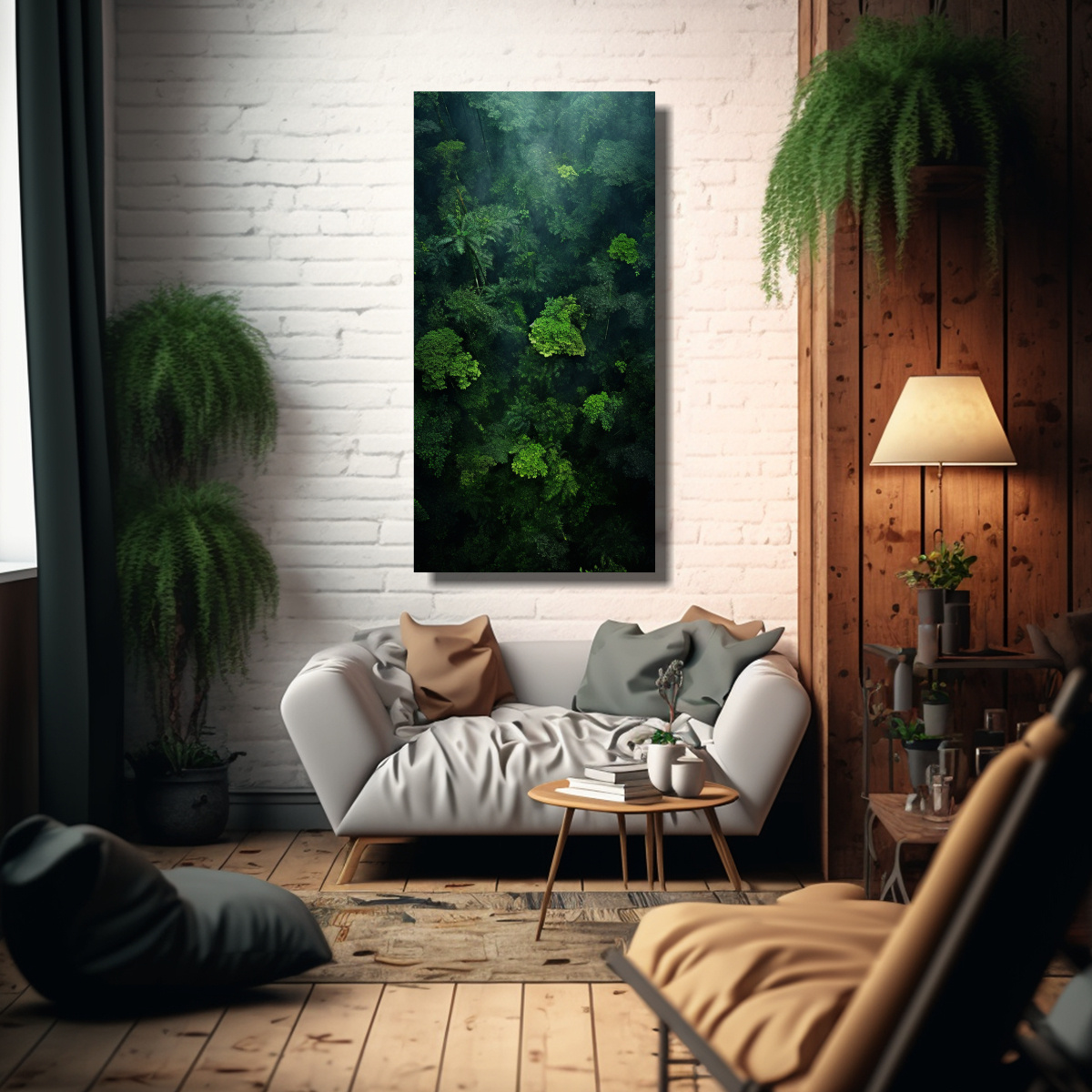 cuadros-decorativos-de-sala-con-una-mezcla-abstracta-de-copas-de-rboles-de-la-selva-tropical-vista-1