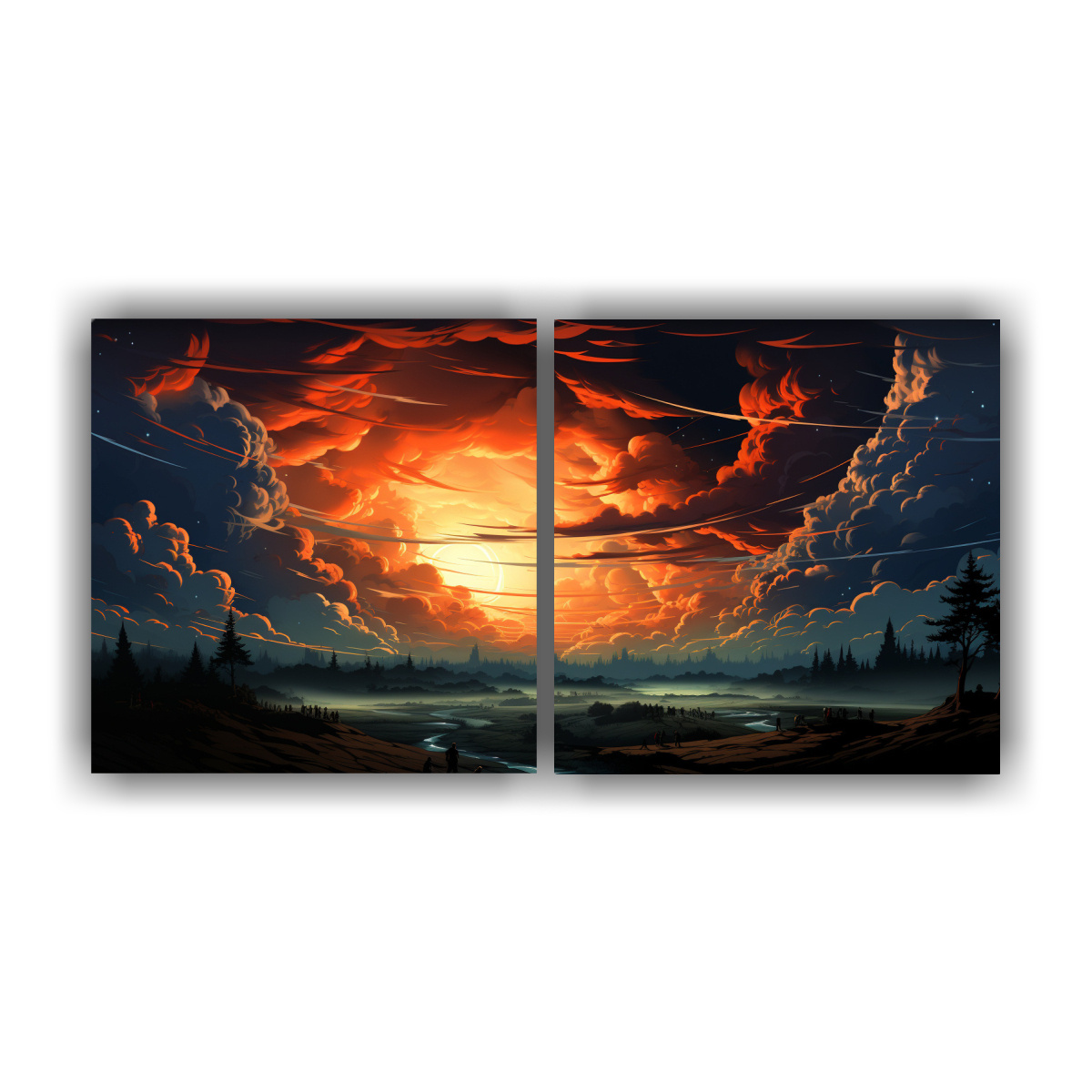 cuadros-finas-l-neas-habitaci-n-tormenta-de-rayos-nubes-colores-rojo-marr-n-amarillo