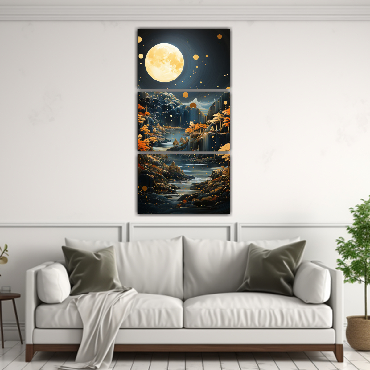 cuadros-modernos-paisaje-de-monta-a-nocturno-con-fases-de-la-luna-dorada-1