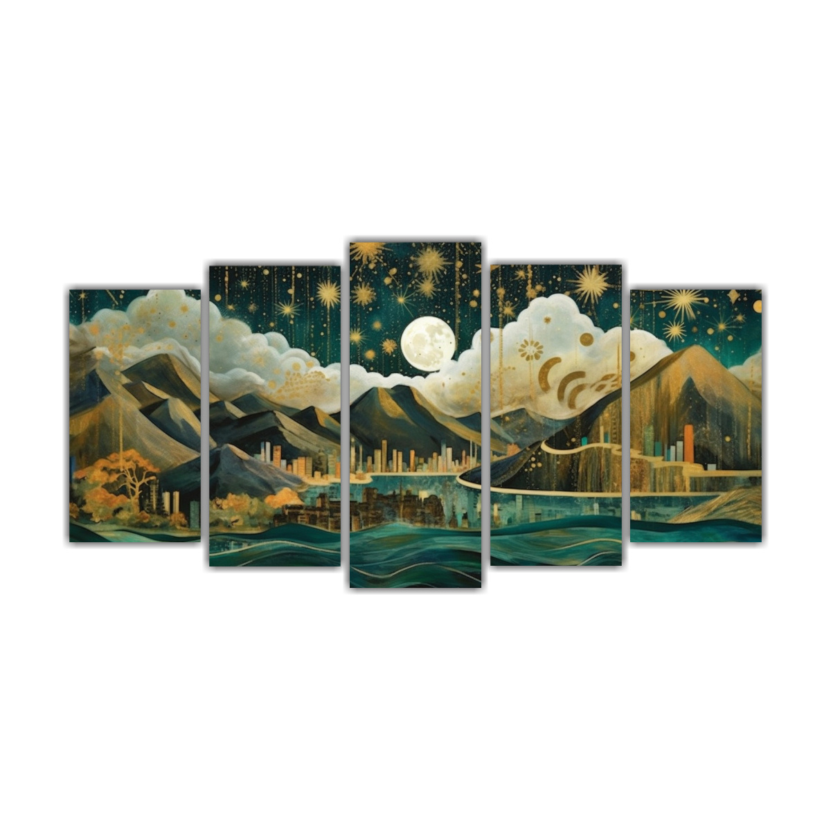 cuadros-modernos-para-el-living-pintura-de-una-luna-cerca-de-las-monta-as-con-st