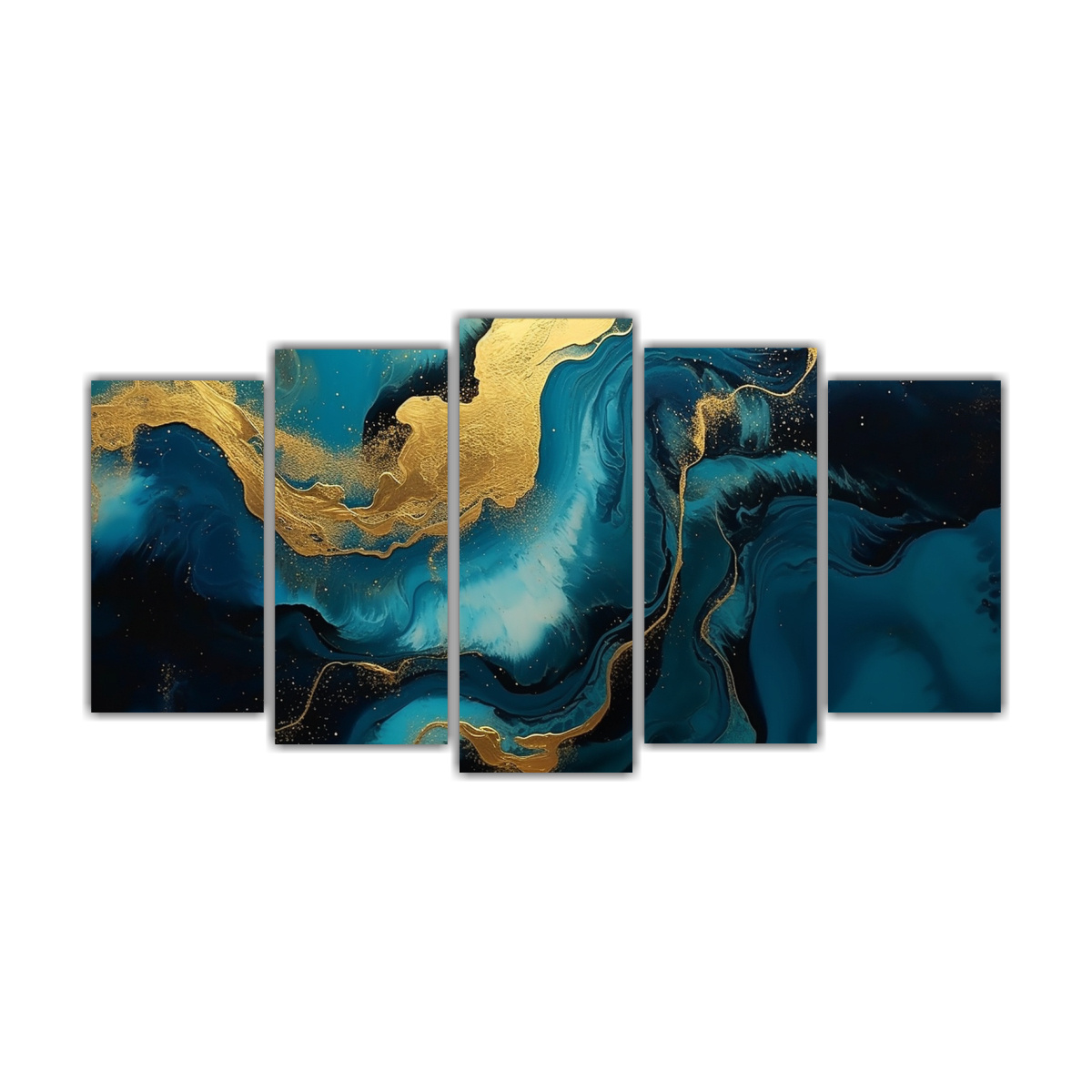 cuadros-movimiento-alegre-pintura-con-azules-dorados-y-remolinos-negros