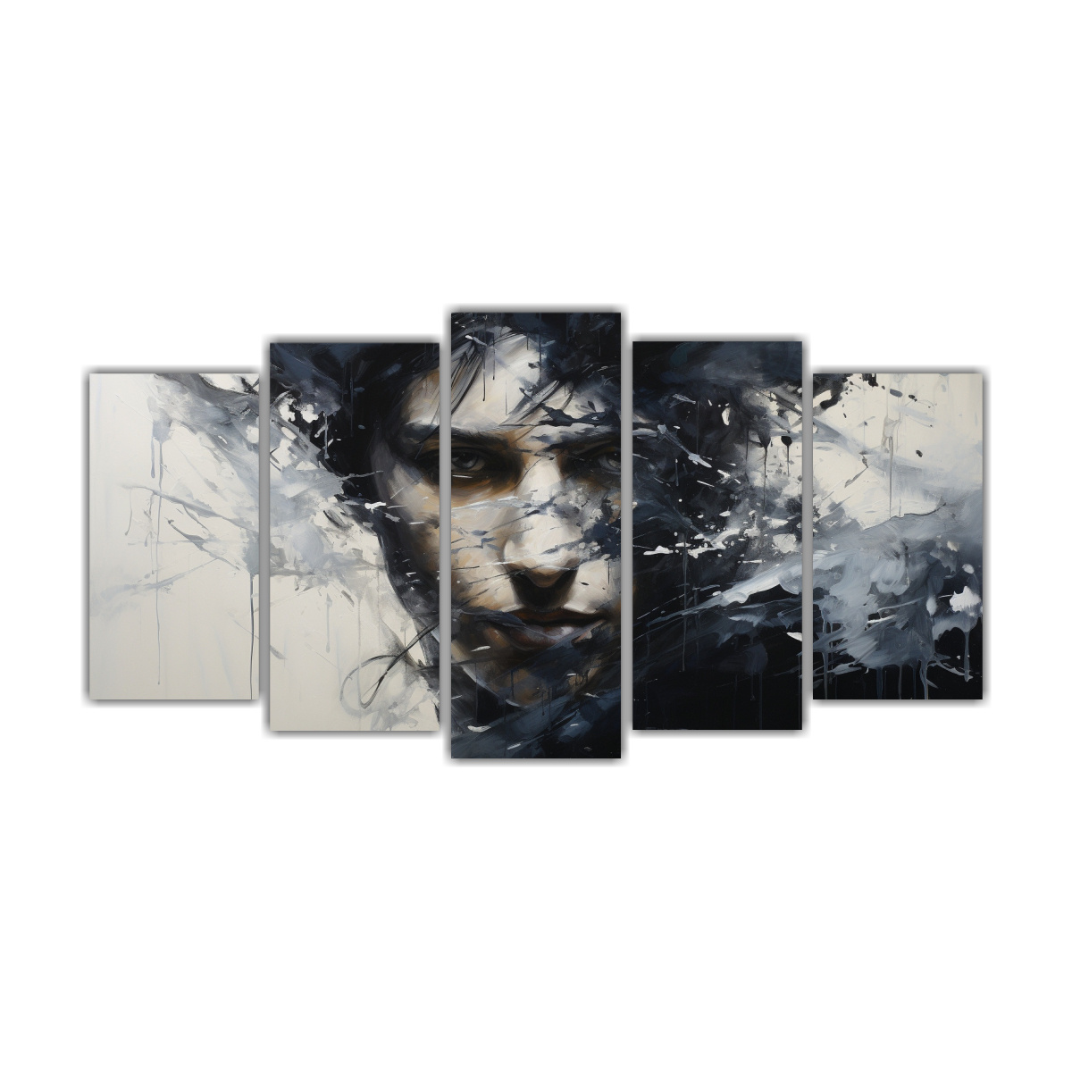 cuadros-pop-art-de-contornos-faciales-y-salpicaduras-plata-y-negro-elegantes-