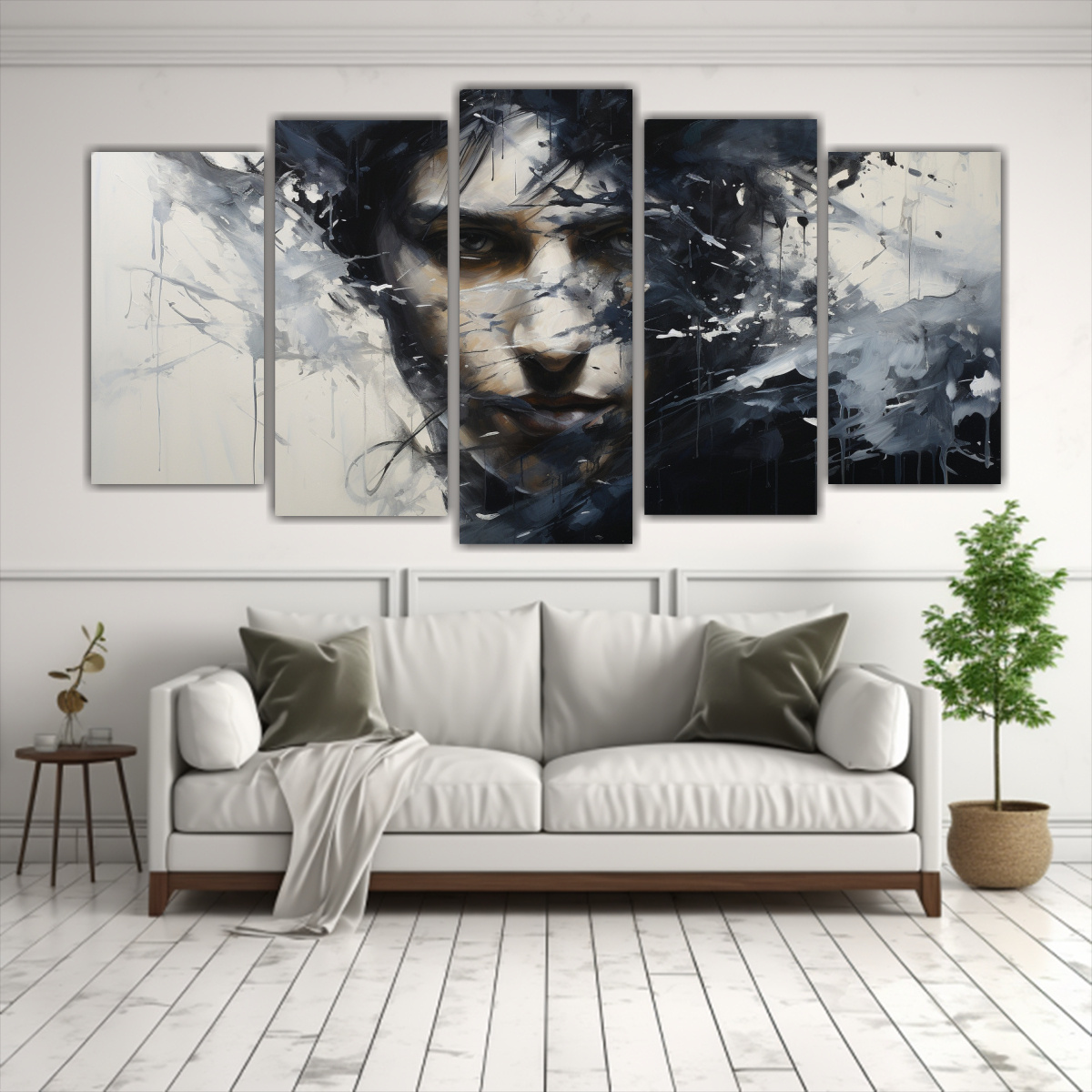 cuadros-pop-art-de-contornos-faciales-y-salpicaduras-plata-y-negro-elegantes-1-1
