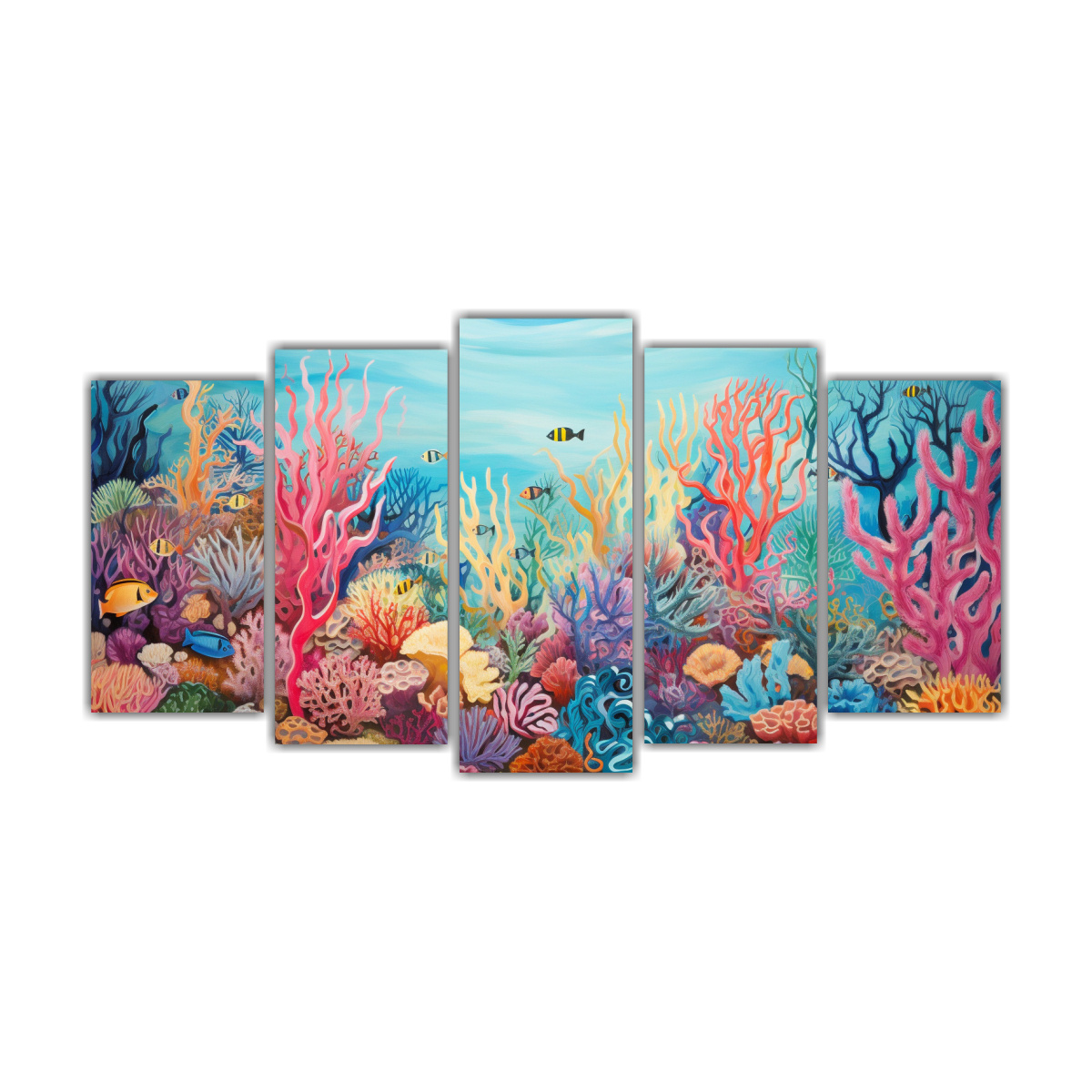 cuadros-tela-sublimada-coral-submarino-abstracto-representado-en-cinco-pinturas-de-decoraci-n-urbana