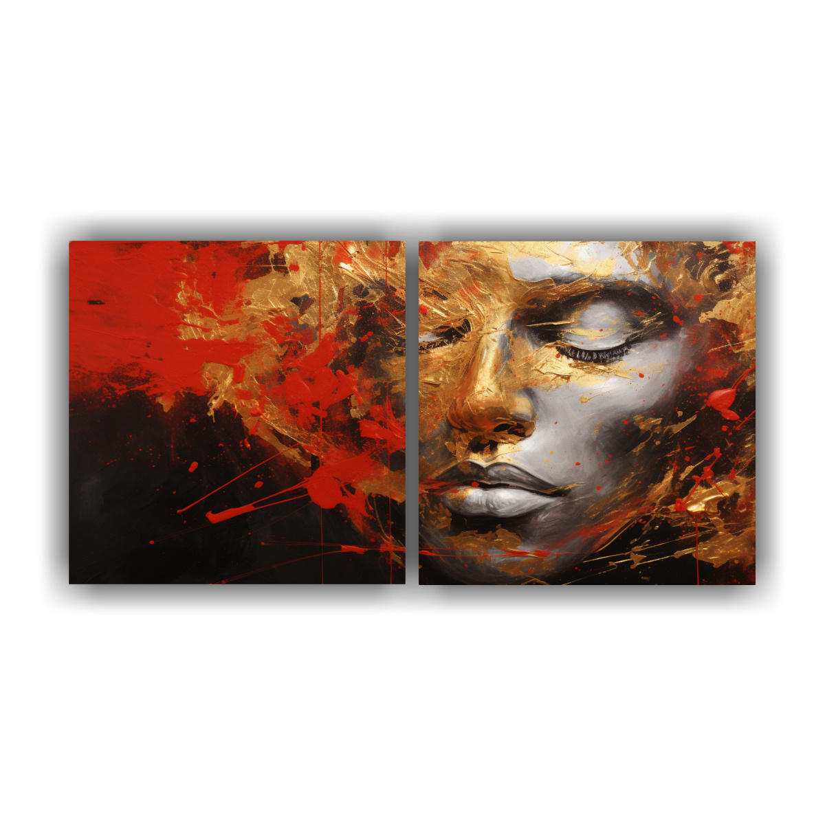 cuadros-verticales-de-contornos-faciales-brillantes-y-salpicaduras-de-oro-y-elemento-rojo