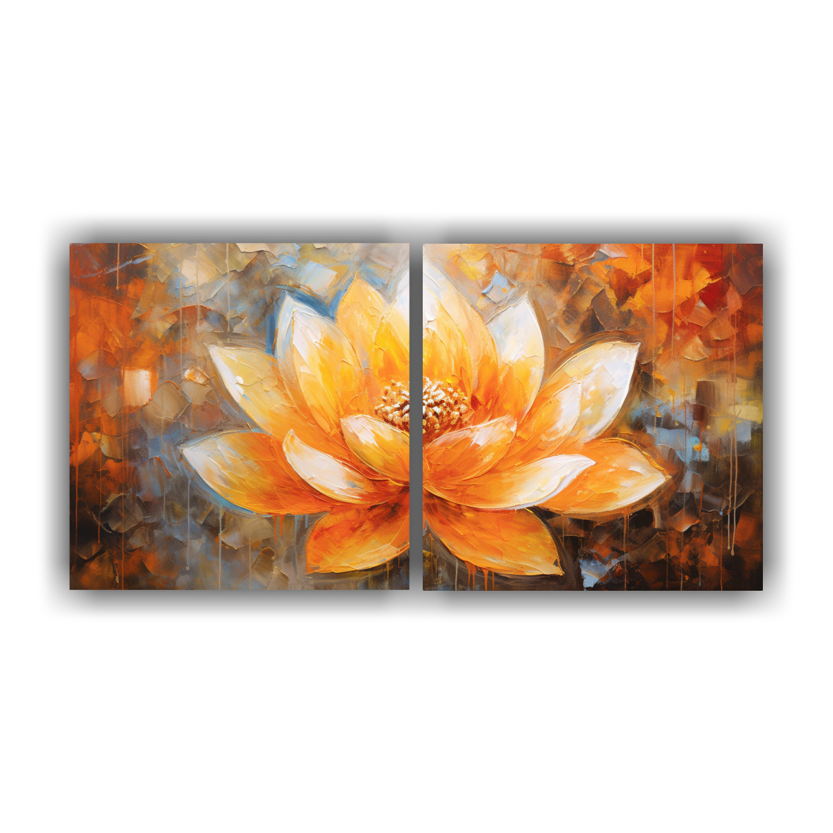 diptico-cuadro-estrellados-en-pintura-de-loto-naranja-sobre-lienzo-al-estilo-de