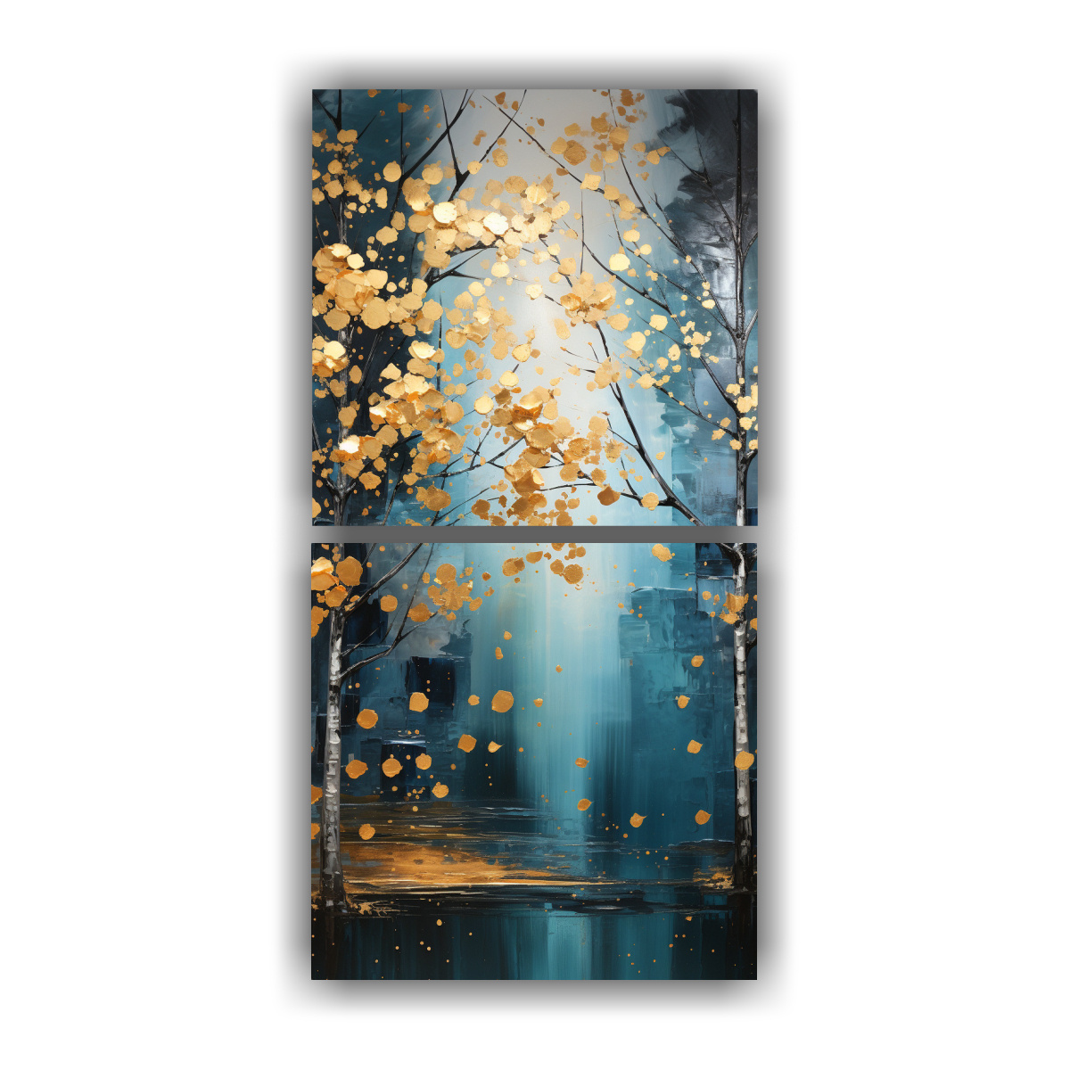 diptico-dibujo-obra-maestra-pintura-abstracta-de-rboles-en-plata-y-oro