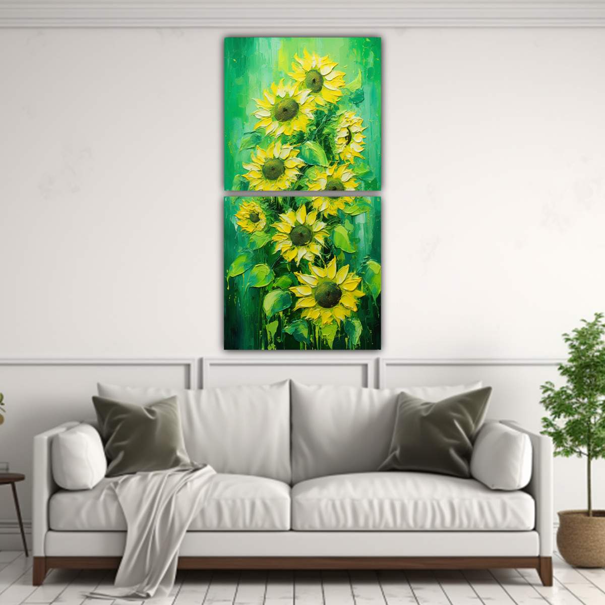 diptico-movimiento-elegancia-en-cuadro-de-girasoles-verdes-en-lienzo-al-estilo-decorativo-1