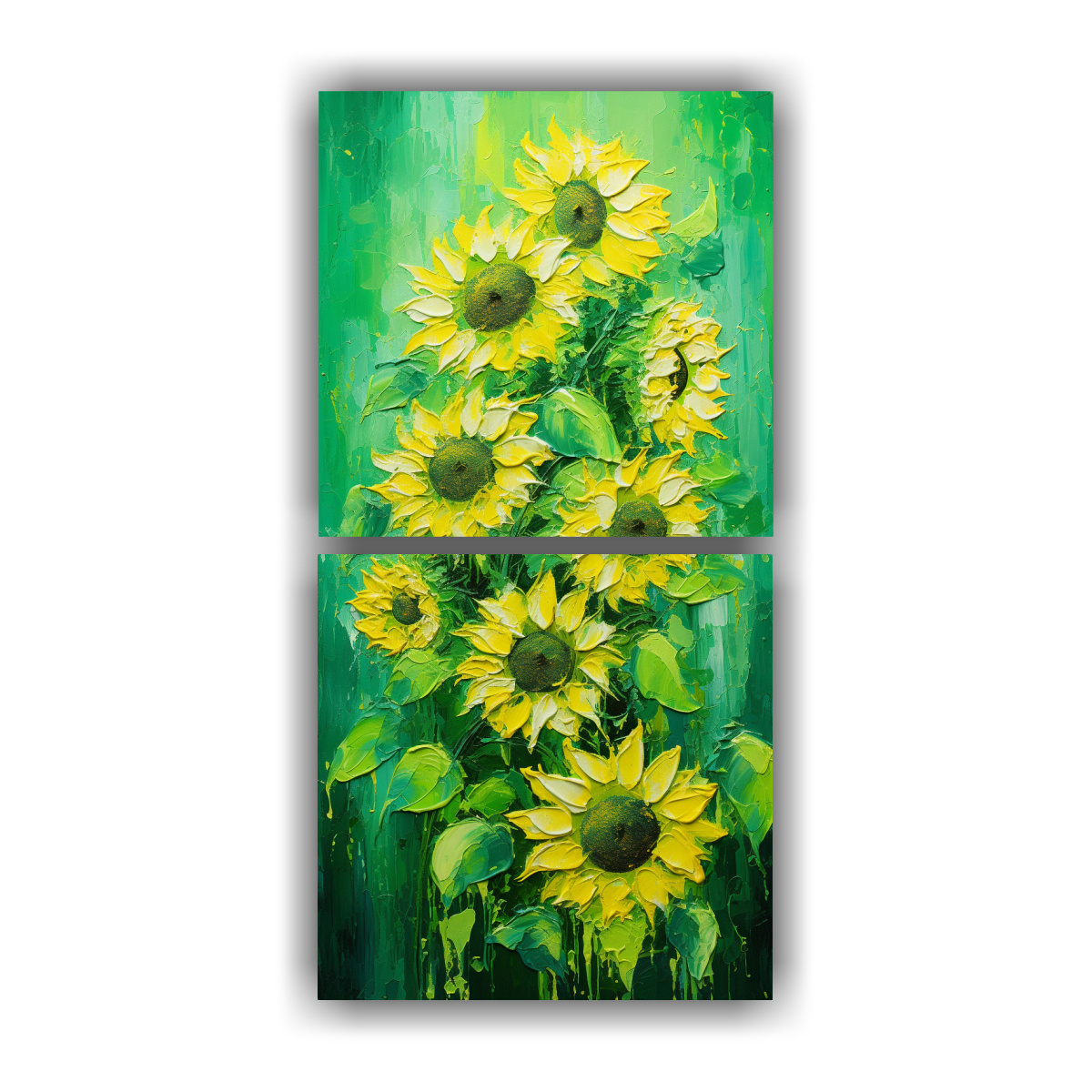 diptico-movimiento-elegancia-en-cuadro-de-girasoles-verdes-en-lienzo-al-estilo-decorativo