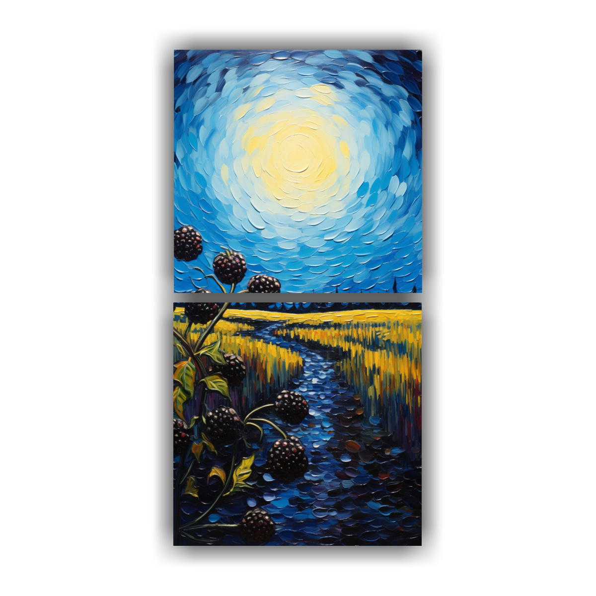 diptico-vintage-inspirado-en-la-noche-estrellada-con-frutas-de-mora