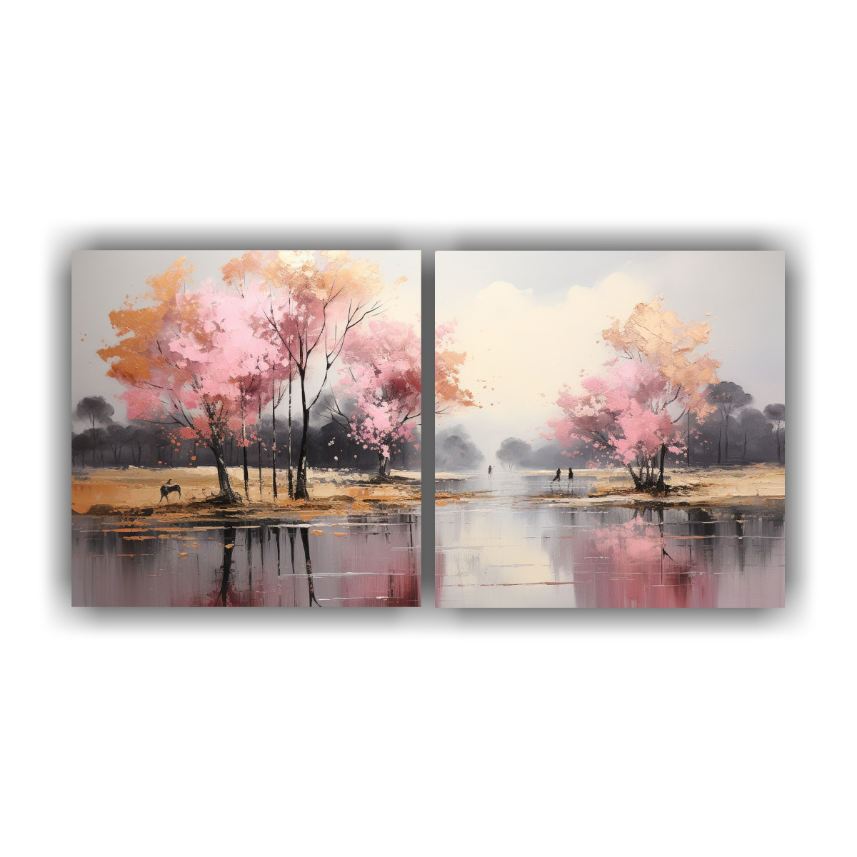 dos-artes-de-pared-cuadro-abstracta-de-rboles-en-plata-y-oro