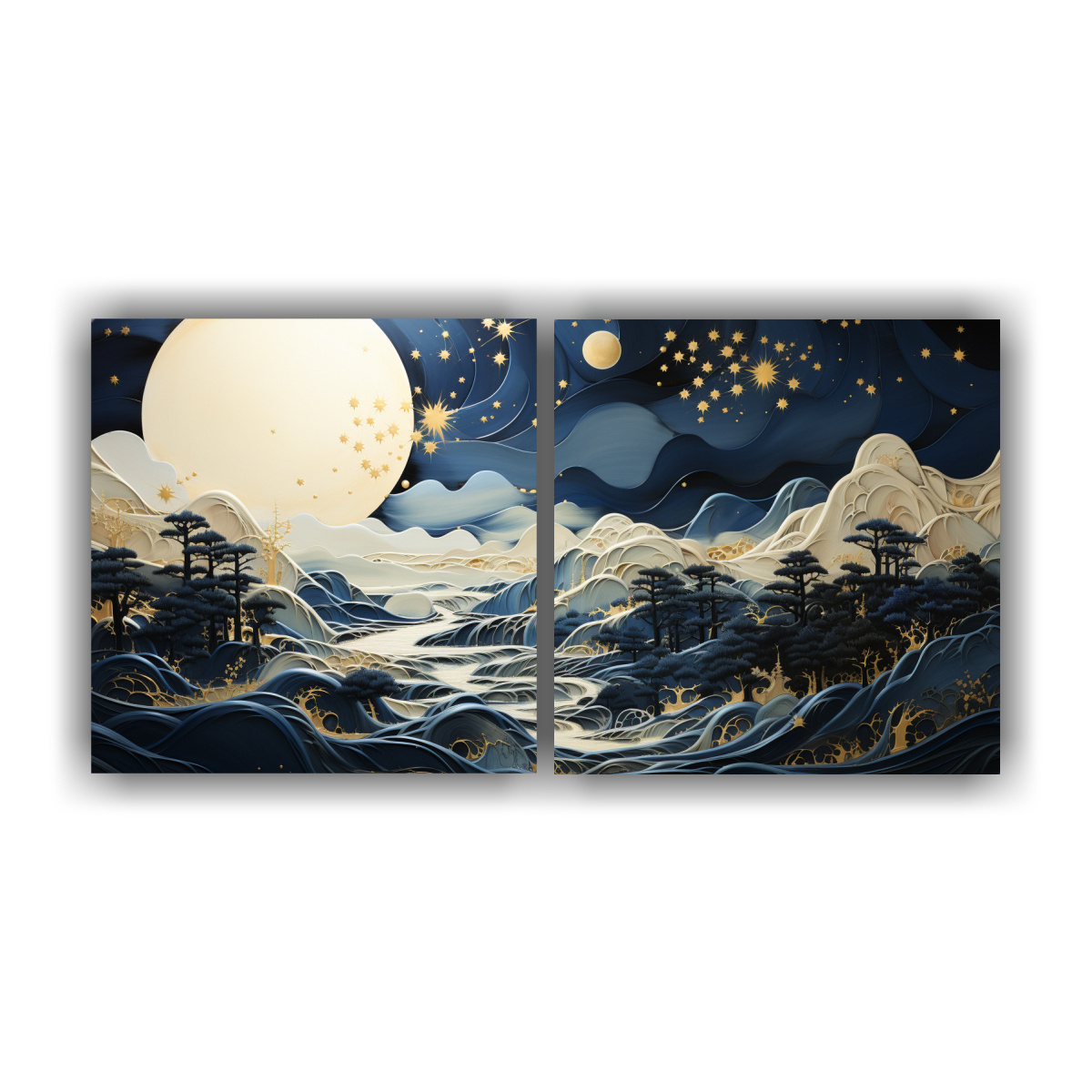 dos-composiciones-modernas-con-luna-y-monta-as-estilo-decorativo