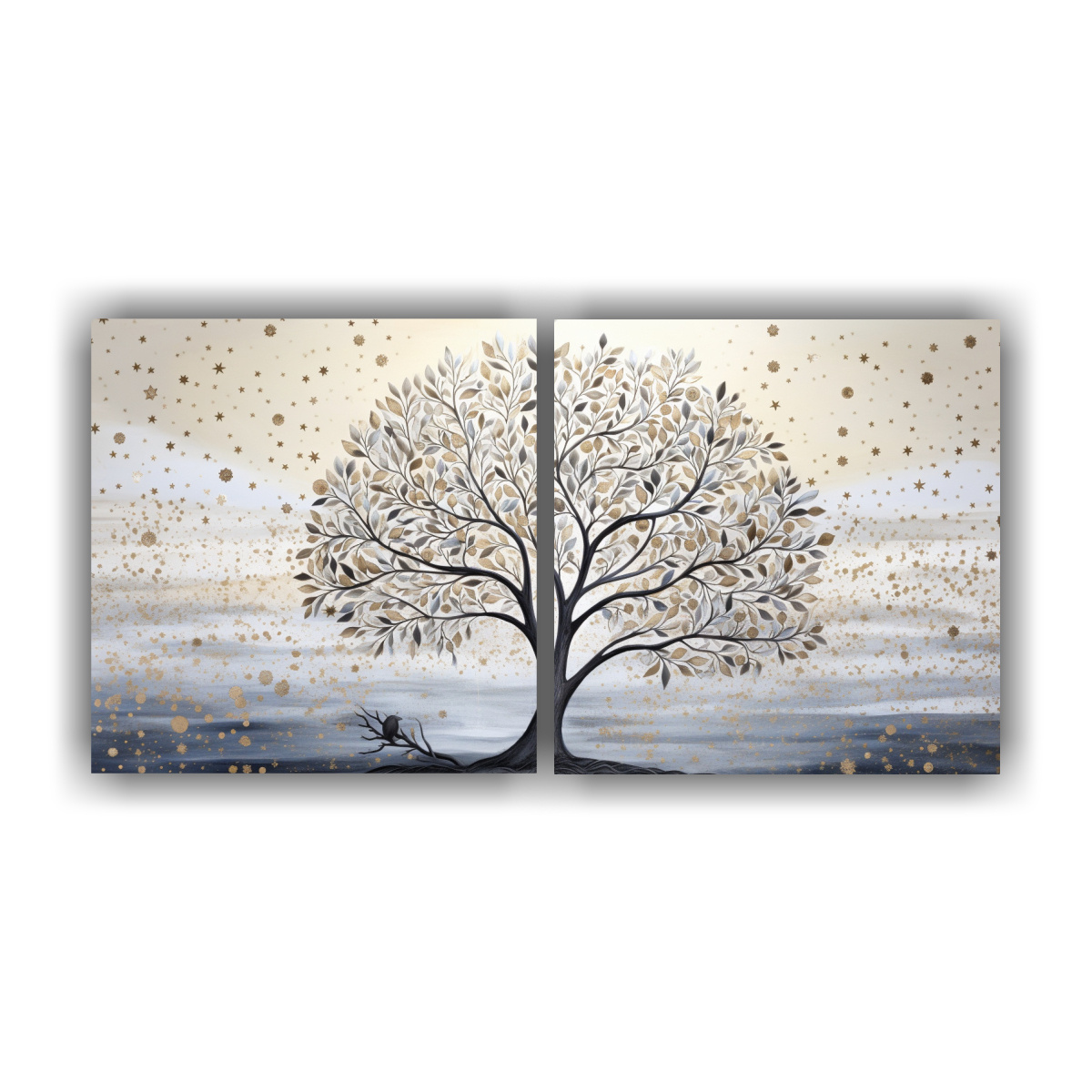 dos-cuadros-impreso-resistente-en-blanco-y-plata-del-rbol-en-decoraciones-de-cuadros-