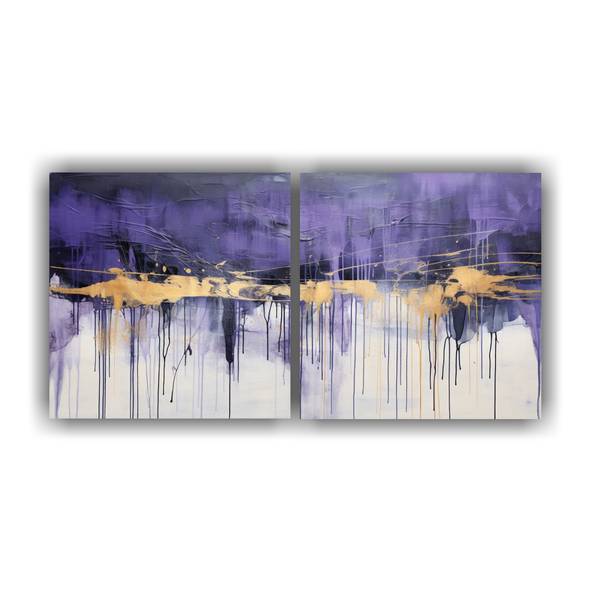 dos-lienzos-abstracto-armon-a-crom-tica-pinturas-decorativas-de-kimberley-waleskis-en-azul-morado-oro-y-negro