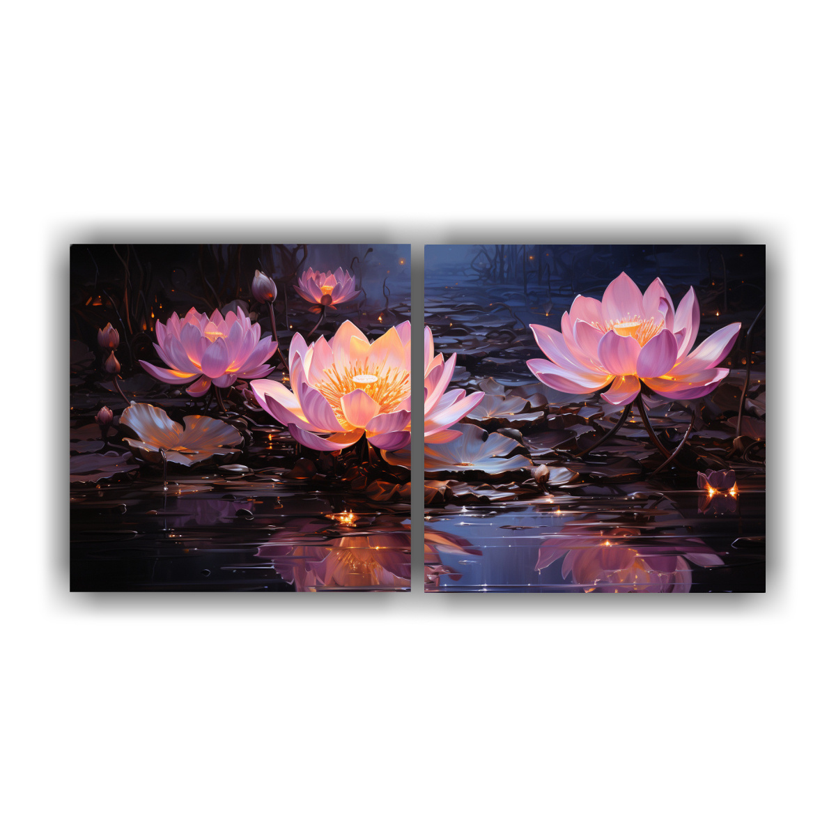 dos-lienzos-de-tela-decorativo-con-pintura-de-loto-negro-brillante-en-el-arte-de-la-decoraci-n-floral