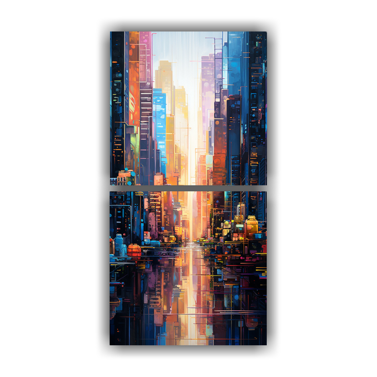 dos-lienzos-de-tela-tema-arte-gr-fico-con-vista-de-la-ciudad-y-la-luz-matutina-reflej-ndose-