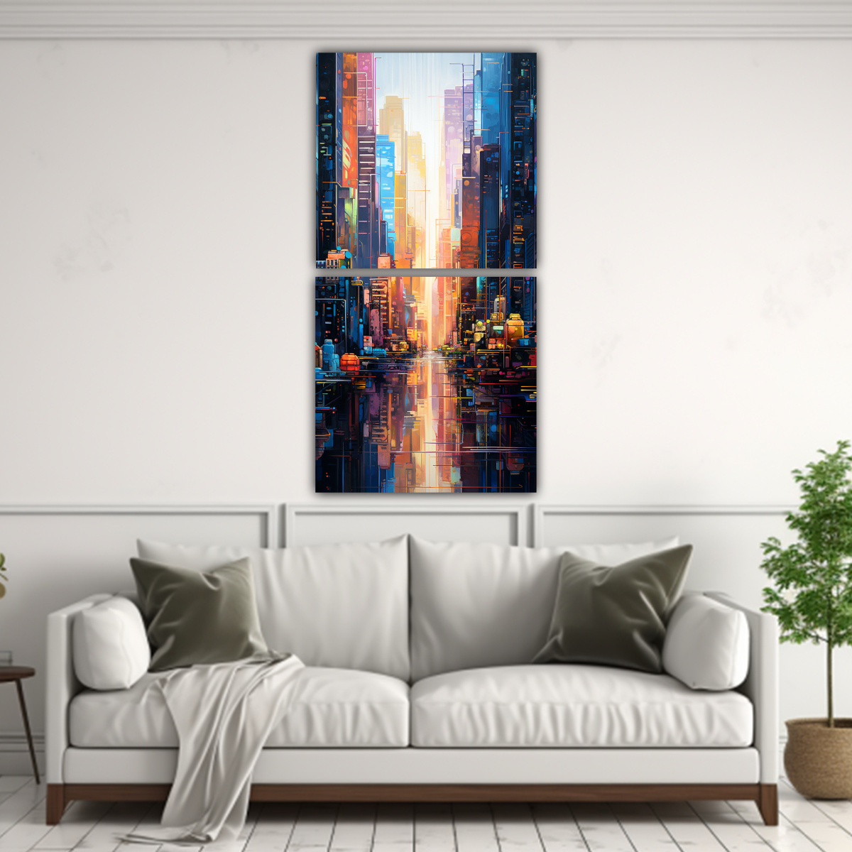 dos-lienzos-de-tela-tema-arte-gr-fico-con-vista-de-la-ciudad-y-la-luz-matutina-reflej-ndose-1-1