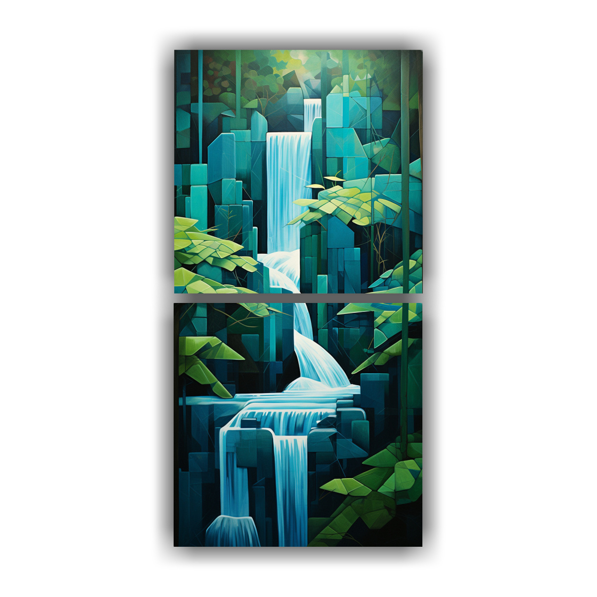 dos-lienzos-geometr-as-inspiradoras-azul-y-verde-que-representan-una-cascada-de-pinturas-decorativas
