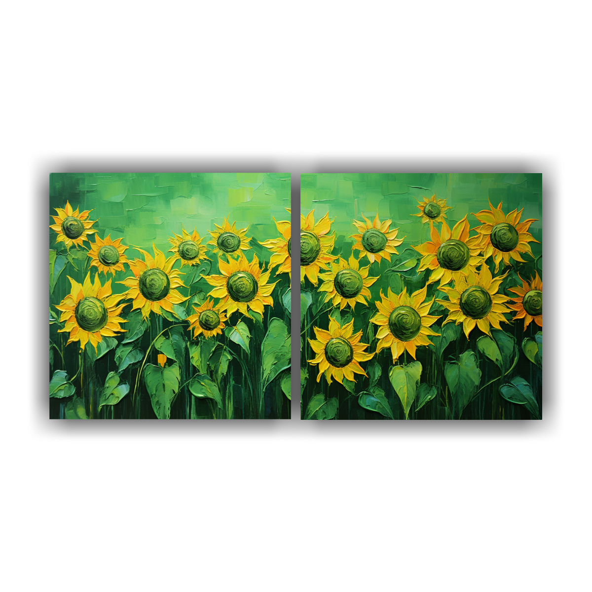 dos-lienzos-moderno-colorido-de-girasoles-verdes-en-el-estilo-de-la-pintura-de-decoraci-n