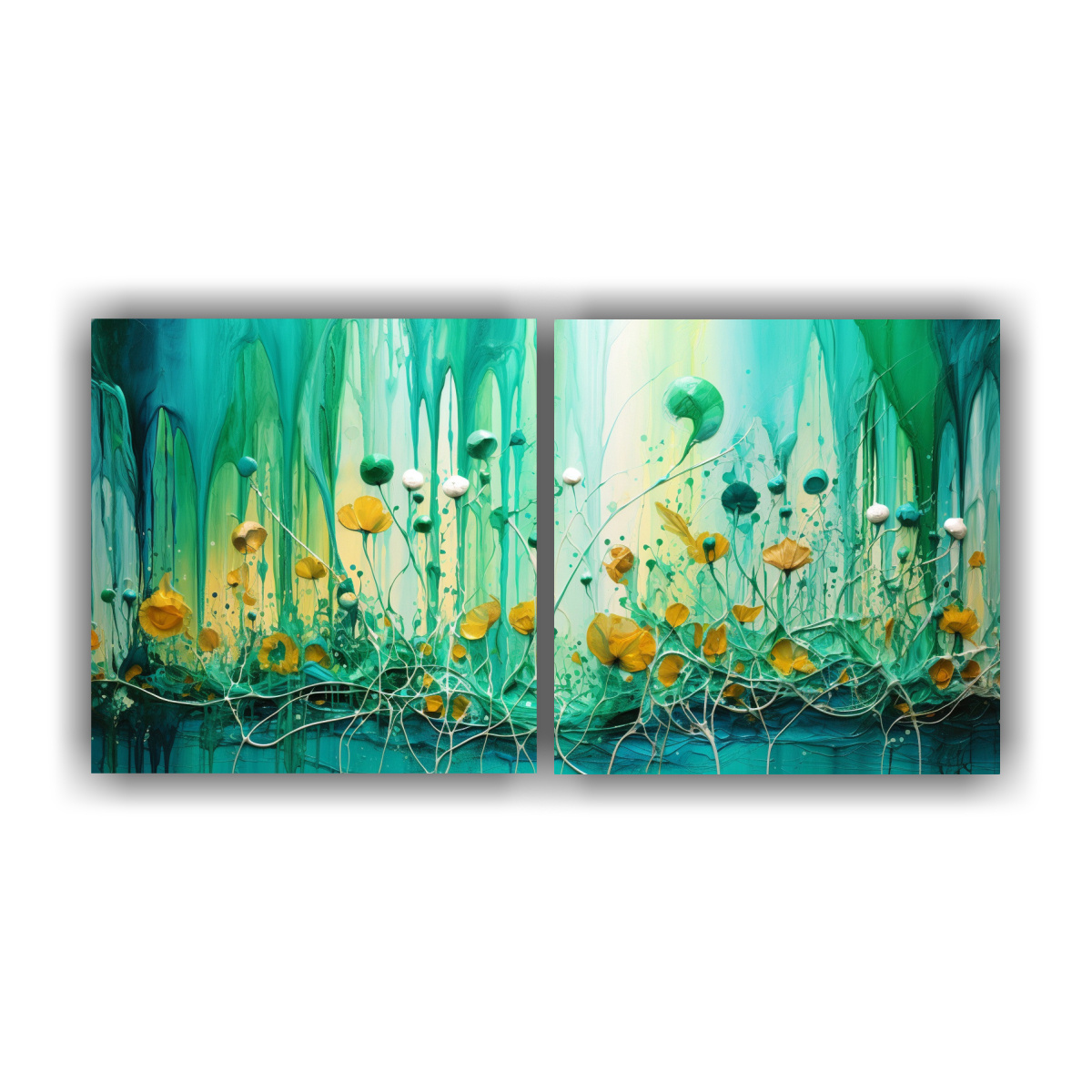 dos-lienzos-simetr-a-en-verde-y-dorado-estilo-pintura