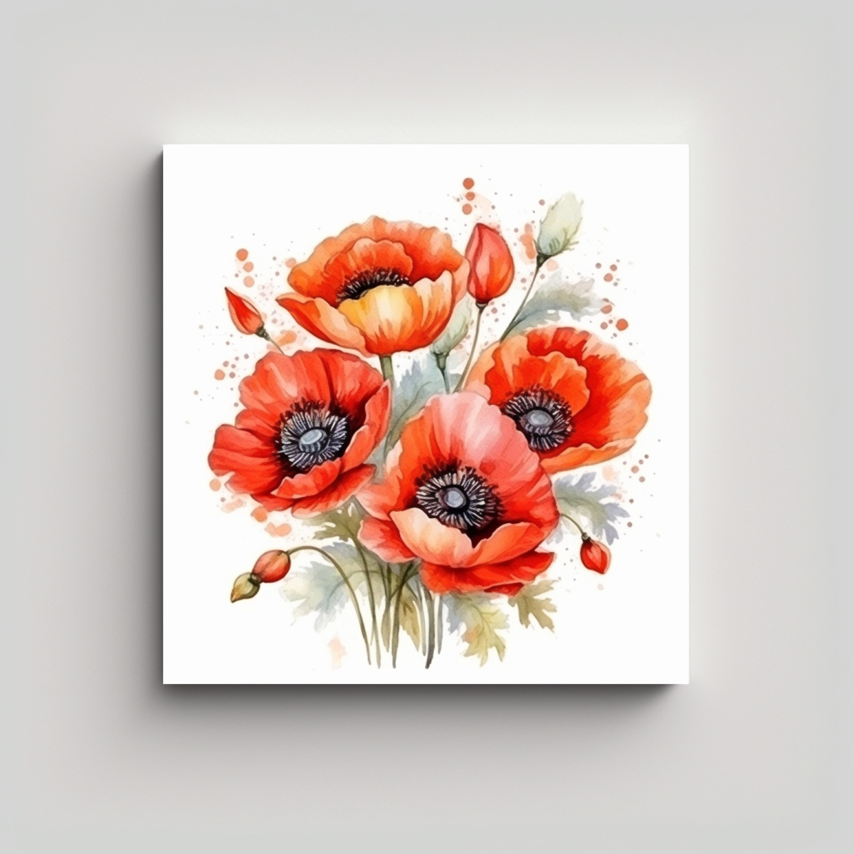 Elegante Lienzo De Tela Con Ilustraciones Bouquet De Amapolas Acuarela