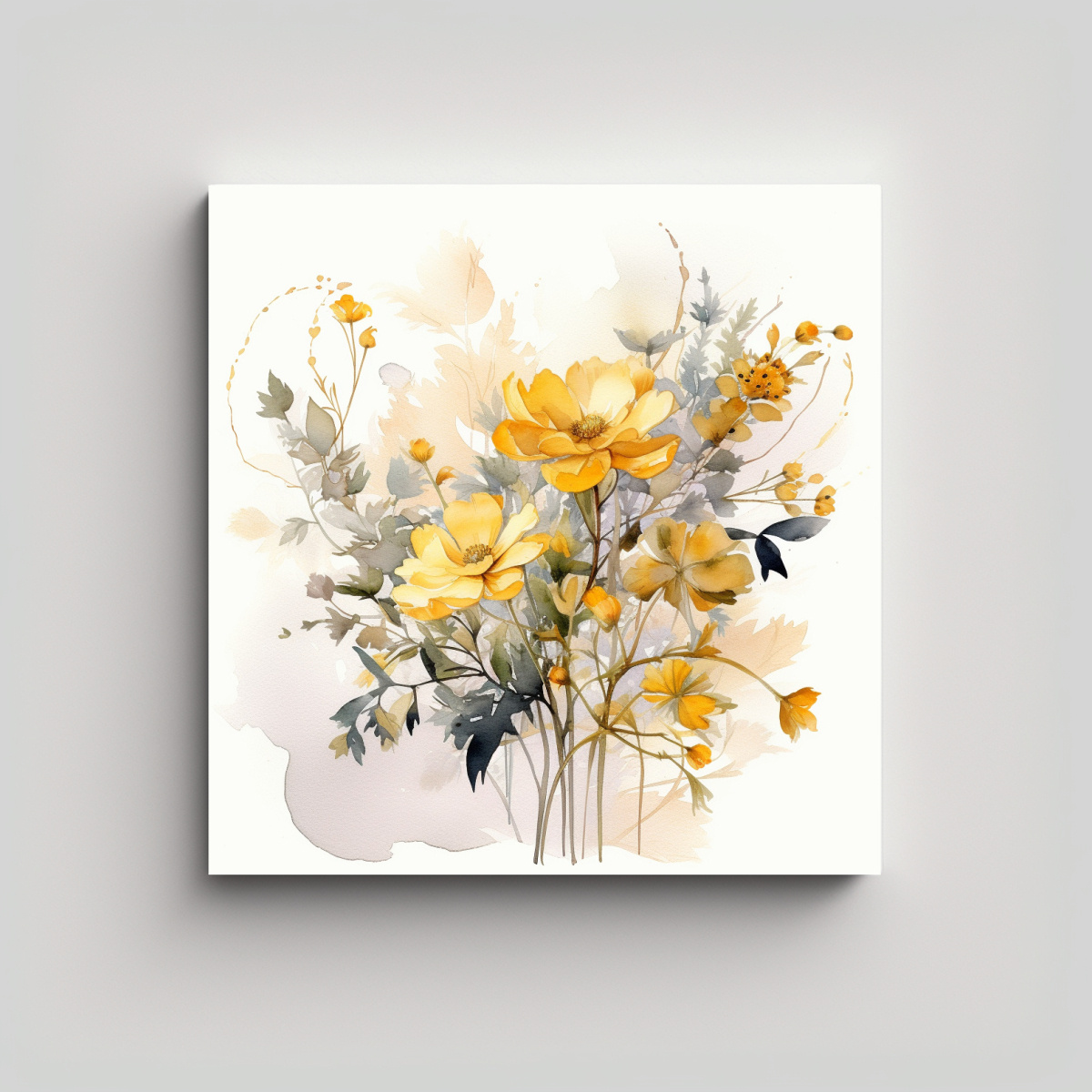 ilustraci-n-floral-en-acuarela-amarilla-arte-de-pared-sim-trico-de-alta-calidad