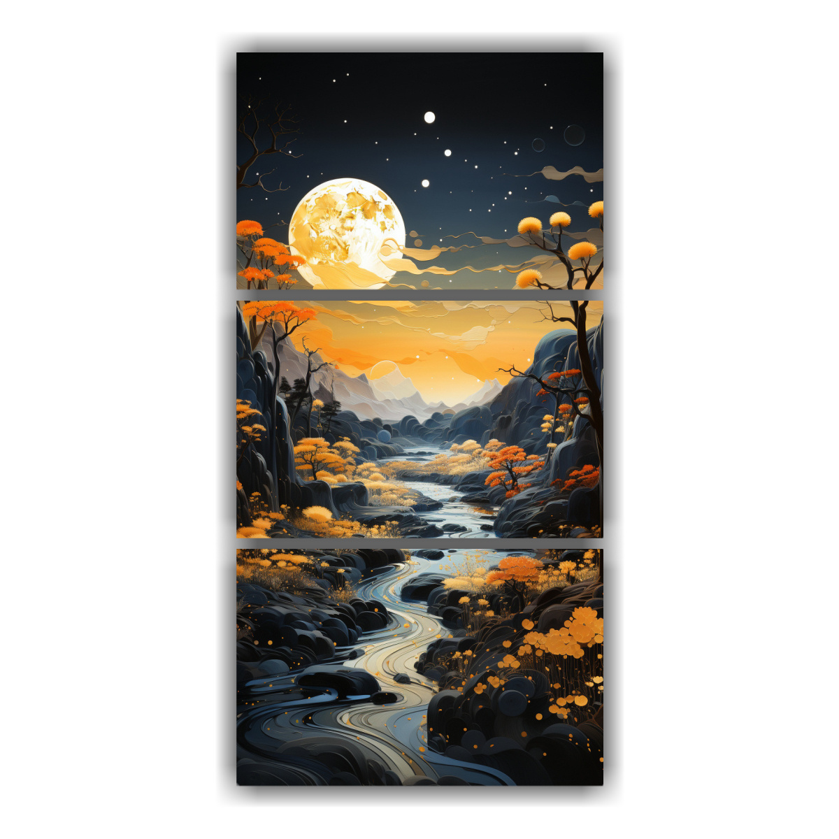 juego-3-telas-en-bastidor-movimiento-llamativo-luna-y-monta-as