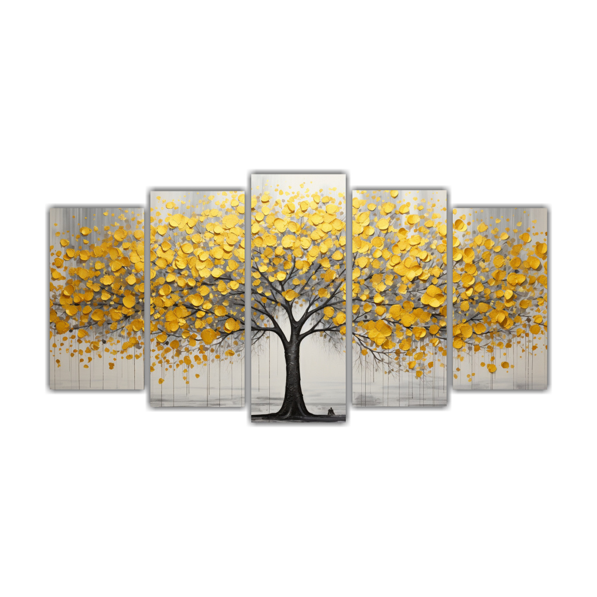 juego-5-artes-de-pared-amarillo-y-plateado-espectacular-del-rbol-en-la-imagen