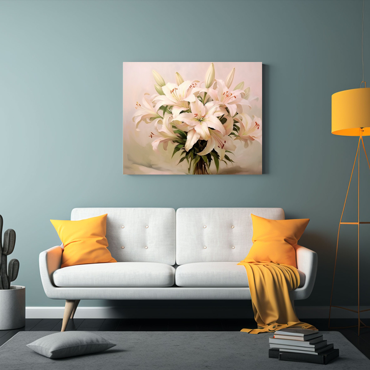 lienzo-cuadro-linda-ramo-de-lirios-fondo-beige-claro-1