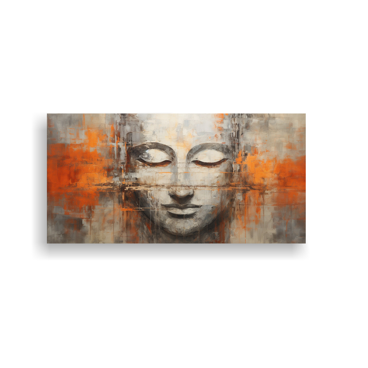 lienzo-de-tela-buddha-estilo-abstracto-plata-y-naranja-vintage