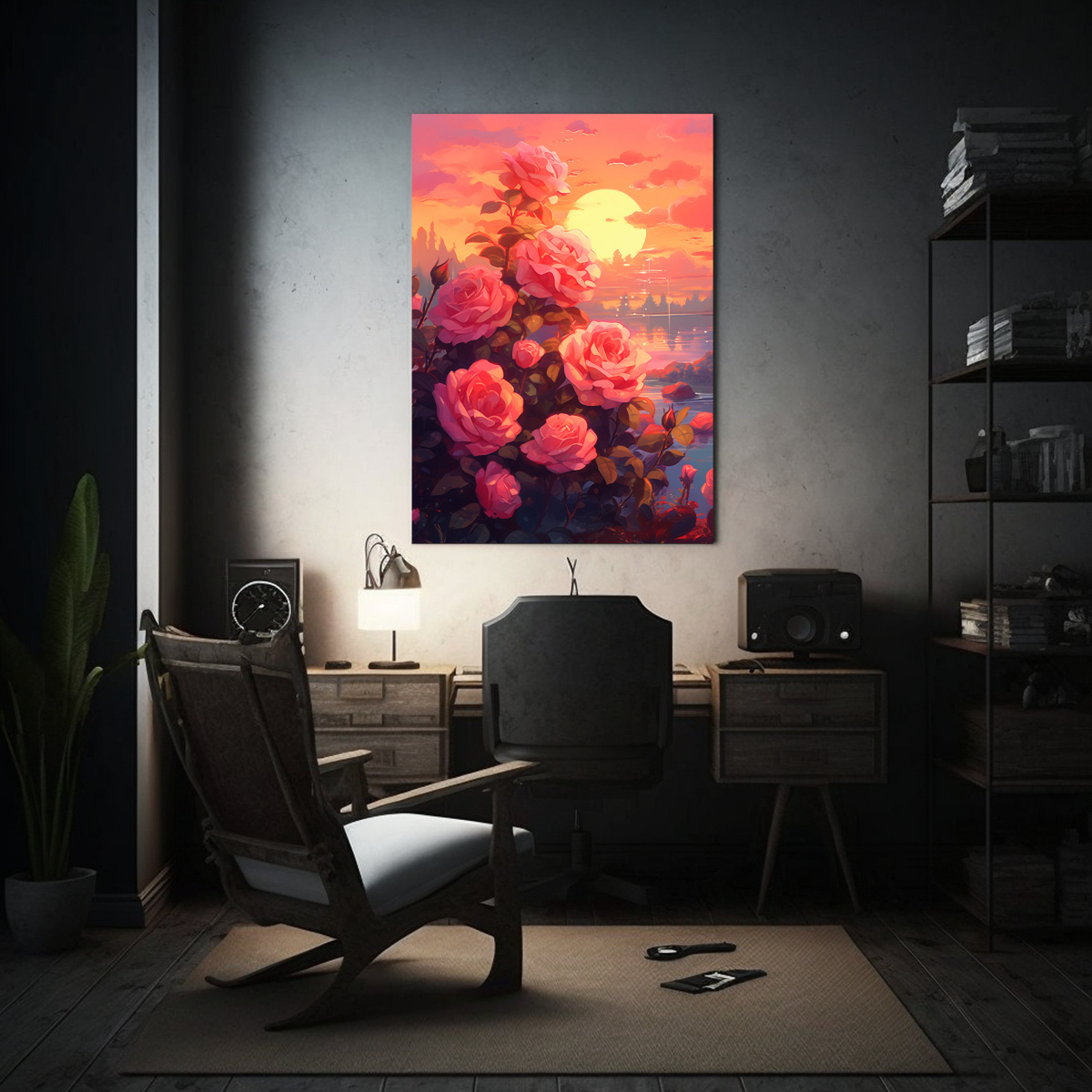 lienzo-de-tela-concepto-interiores-arte-de-pared-puesta-de-sol-rosa-con-rosas-en-el-fondo-1-1