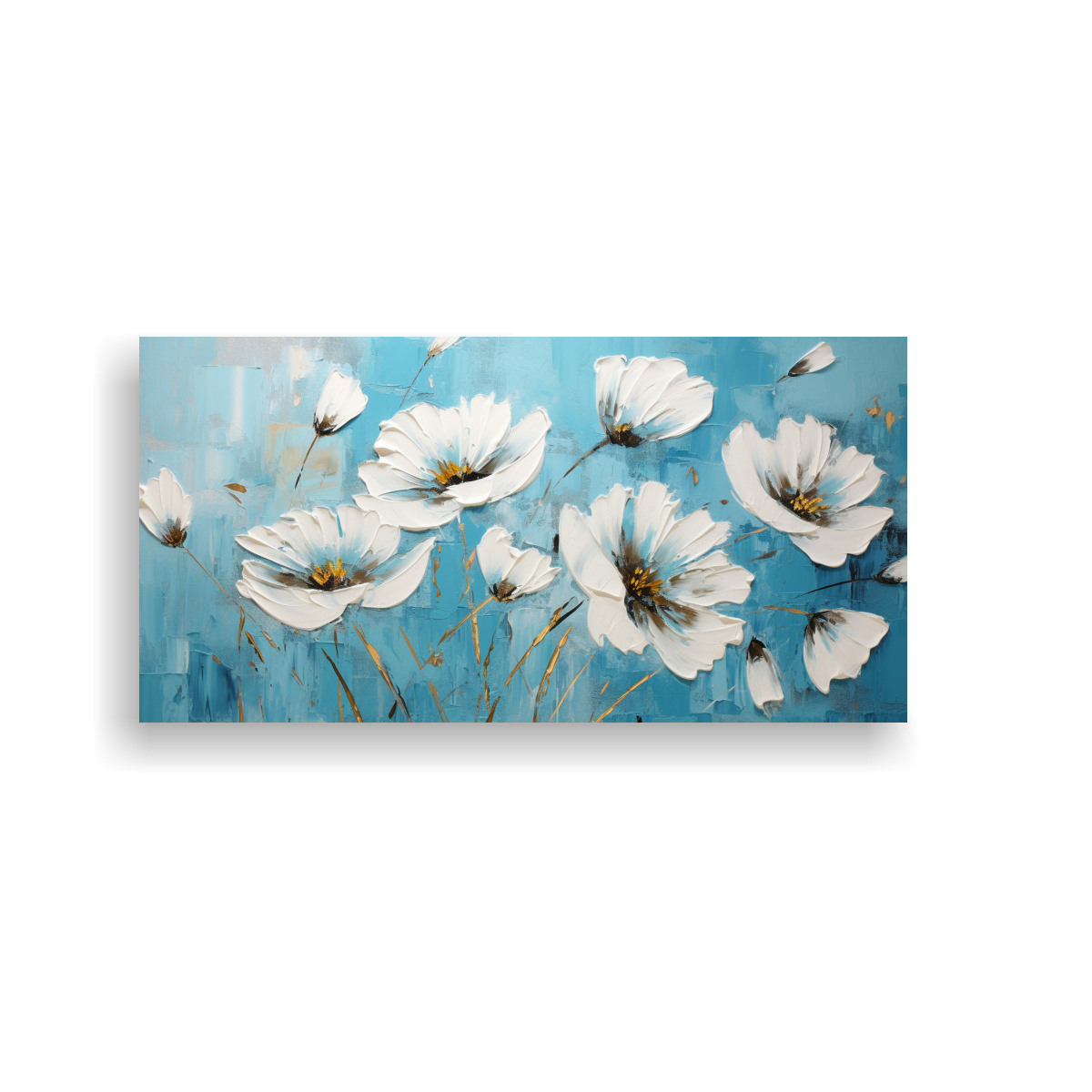 Lienzo De Tela Horizontal Mural Con Pintura De Flores Turquesa En El Estilo De Decoración De