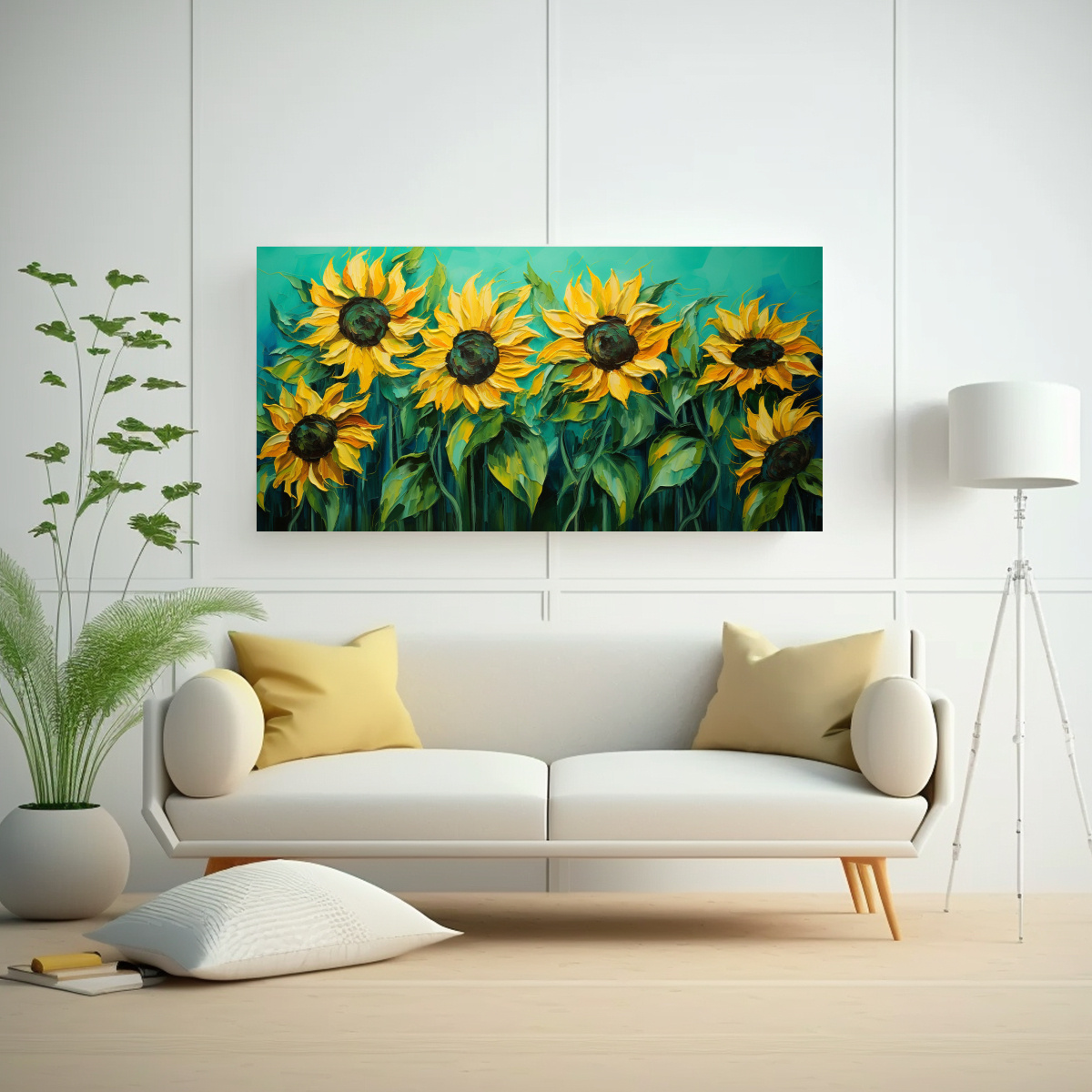 lienzo-moderno-para-cuarto-con-pintura-de-girasoles-verdes-en-el-estilo-1