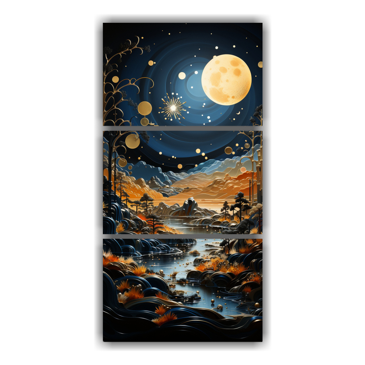 lienzos-acuarela-estilo-con-luna-y-monta-as-en-pinturas-de-decoraci-n
