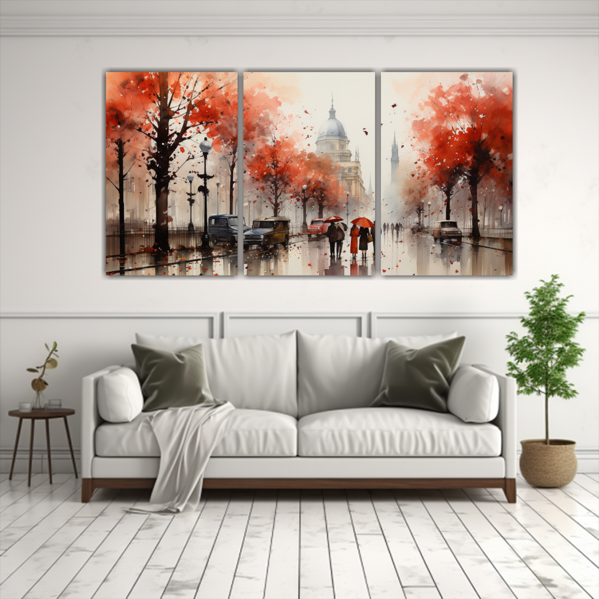 lienzos-conceptual-estrellados-gente-caminando-bajo-la-lluvia-con-paraguas-rojos-y-rboles-decorativos-1