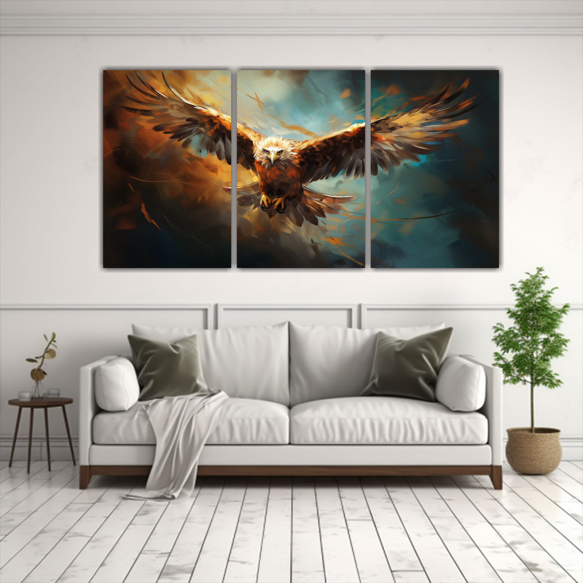 lienzos-de-tela-dibujo-multicolor-del-vuelo-solitario-de-un-guila-abstracta-1